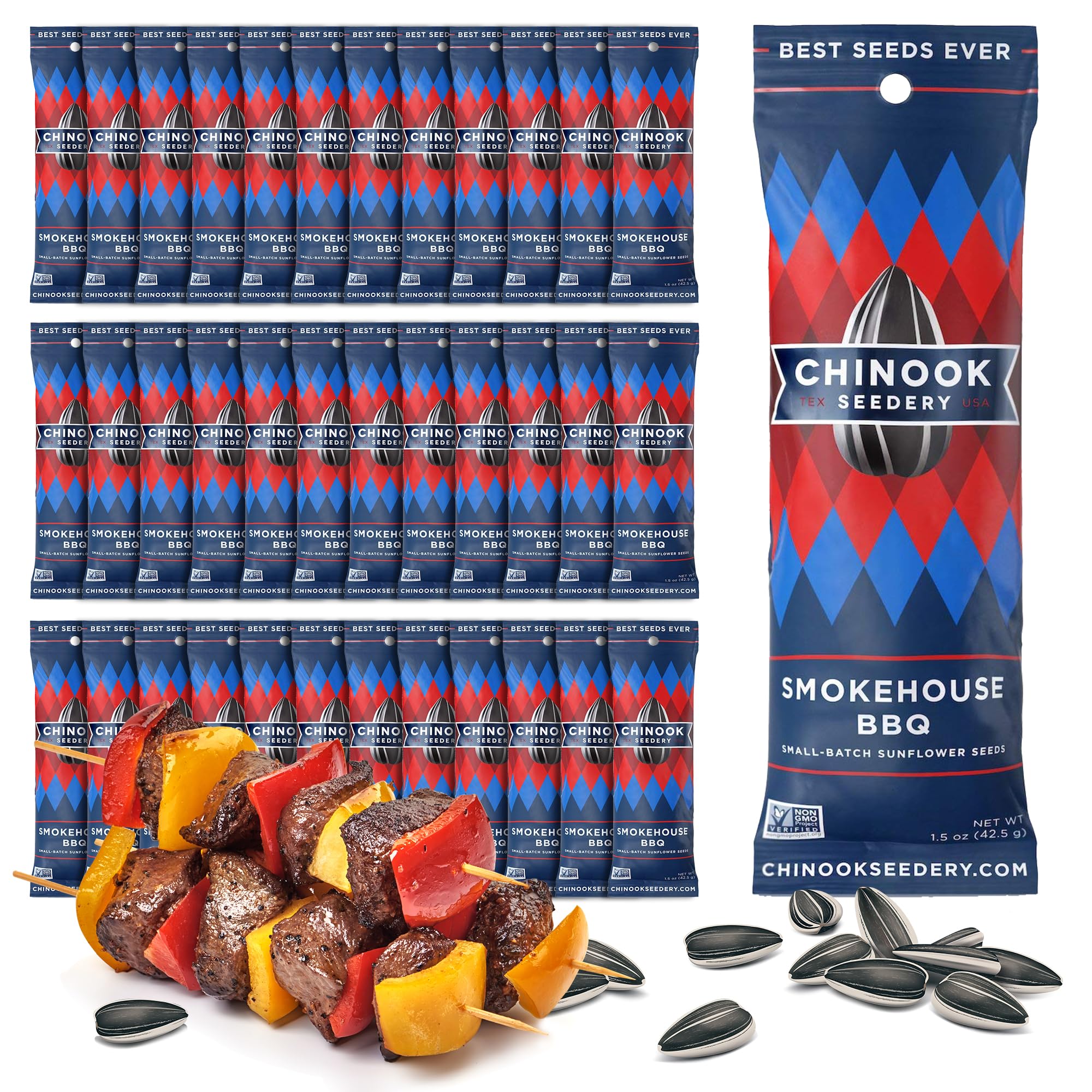 Smokehouse BBQ Roasted Sunflower Seeds - Low Sodium, Keto & Gluten Free Snacks (Pack of 36, 1.5oz) - Perfect for Baseball Games, School Lunches & Outdoor Adventures - Non-GMO, Healthy Jumbo Sunflower Seeds for On-the-Go Snacking