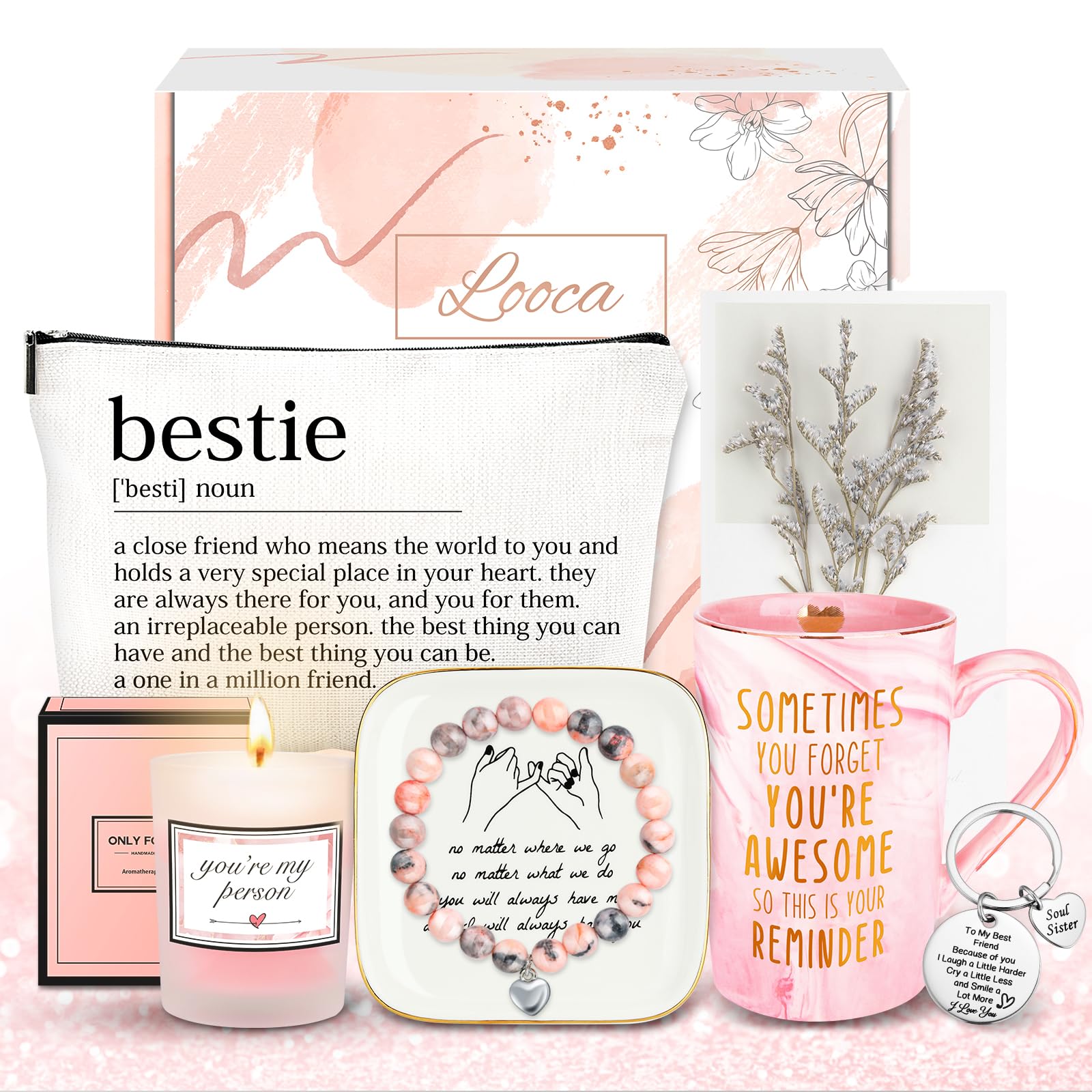 Looca Best Friend Birthday Gift Basket for Women - Unique Friendship Gifts for Bestie, BFF | Thoughtful Present for Her, Sister, Girlfriend | Perfect for Anniversaries, Galentine's Day & Special Occasions