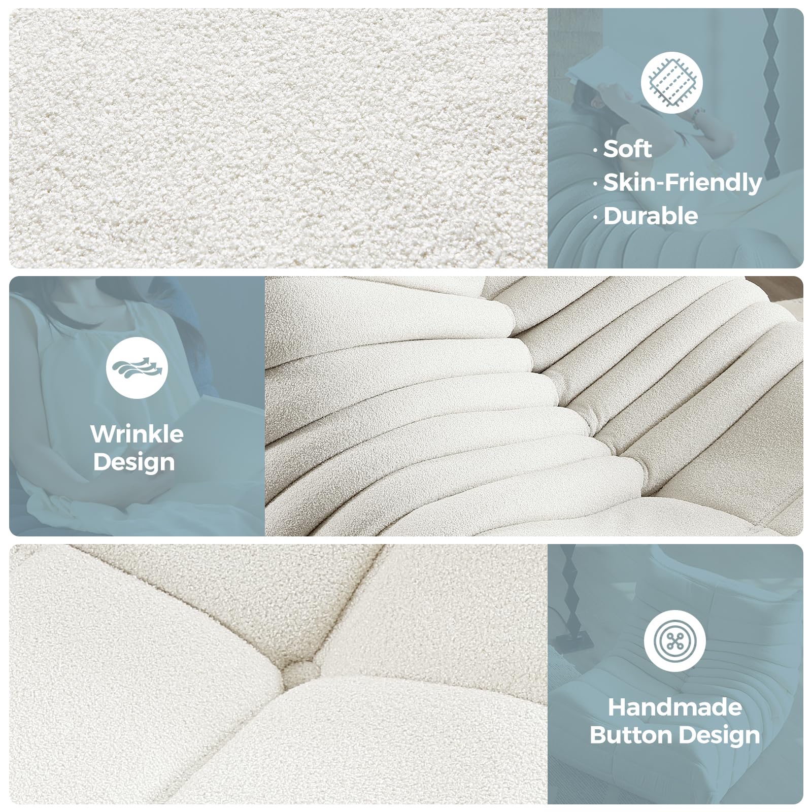 Ergonomic Togo Sofa Bean Bag Chair for Adults - High-Density Foam Floor Couch with Beige Short Teddy Fabric, Fireside Chair for Living Room, Bedroom & Salon | Perfect for Relaxing, Lounging & Movie Nights