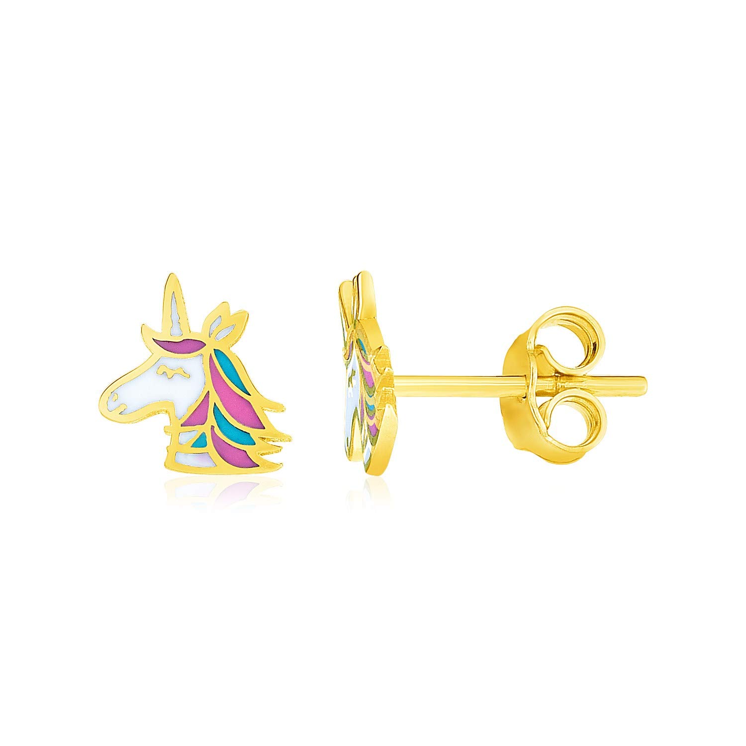 14K Yellow Gold Enameled Unicorn Stud Earrings for Kids - Hypoallergenic & Safe - Perfect Birthday Gift for Girls - Comes with Free Jewelry Gift Box - Ideal for Parties, School, and Special Occasions