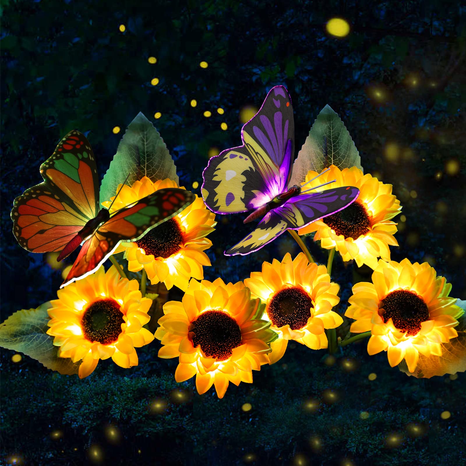 Solar Sunflower Lights Outdoor - 2 Pack Waterproof Garden Decor with Butterfly, LED Stake Lights for Yard, Patio, Lawn & Pathway - Perfect Gift for Mom & Grandma - Illuminate Your Garden at Night