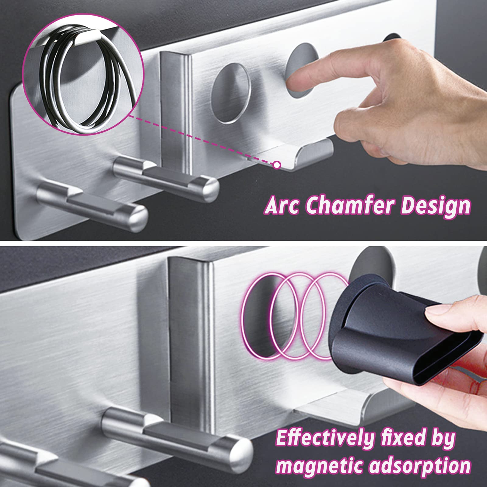 Dyson Airwrap & Supersonic Hair Dryer Wall Mount Holder - 2 in 1 Stainless Steel Storage Shelf for Curling Iron, Wand Barrels, Brushes & Diffuser Nozzles - Perfect for Bathroom & Salon Organization