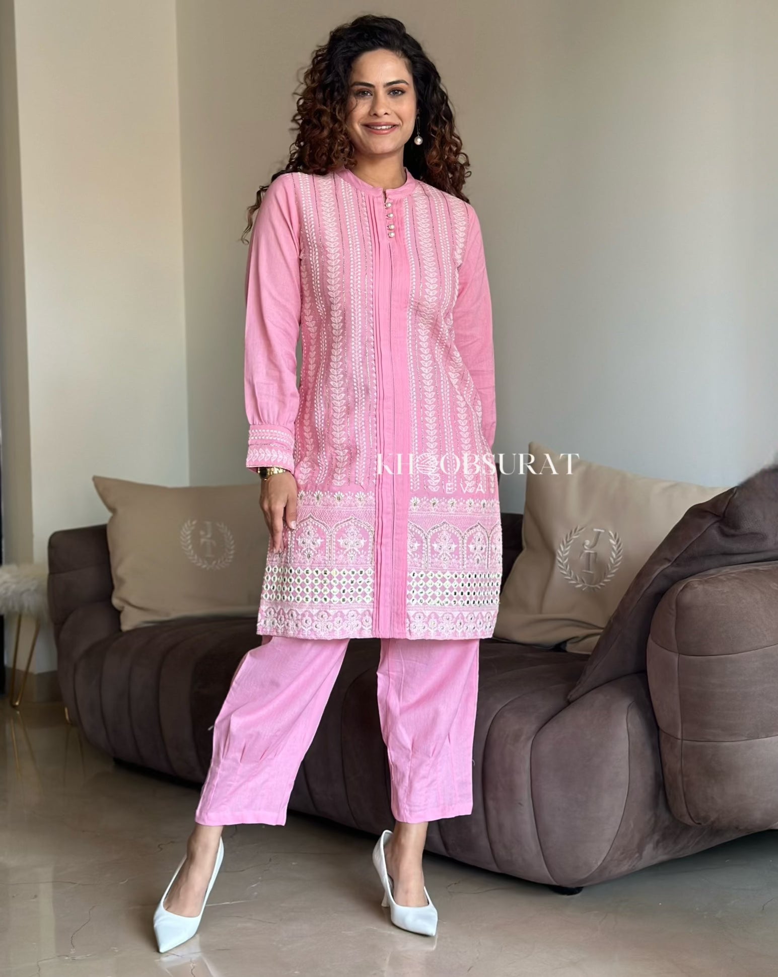 Dream Girl Pink Embroidered Kurta Set for Women - Traditional Indian Ethnic Wear for Festivals & Weddings - Perfect for Diwali, Eid & Special Occasions