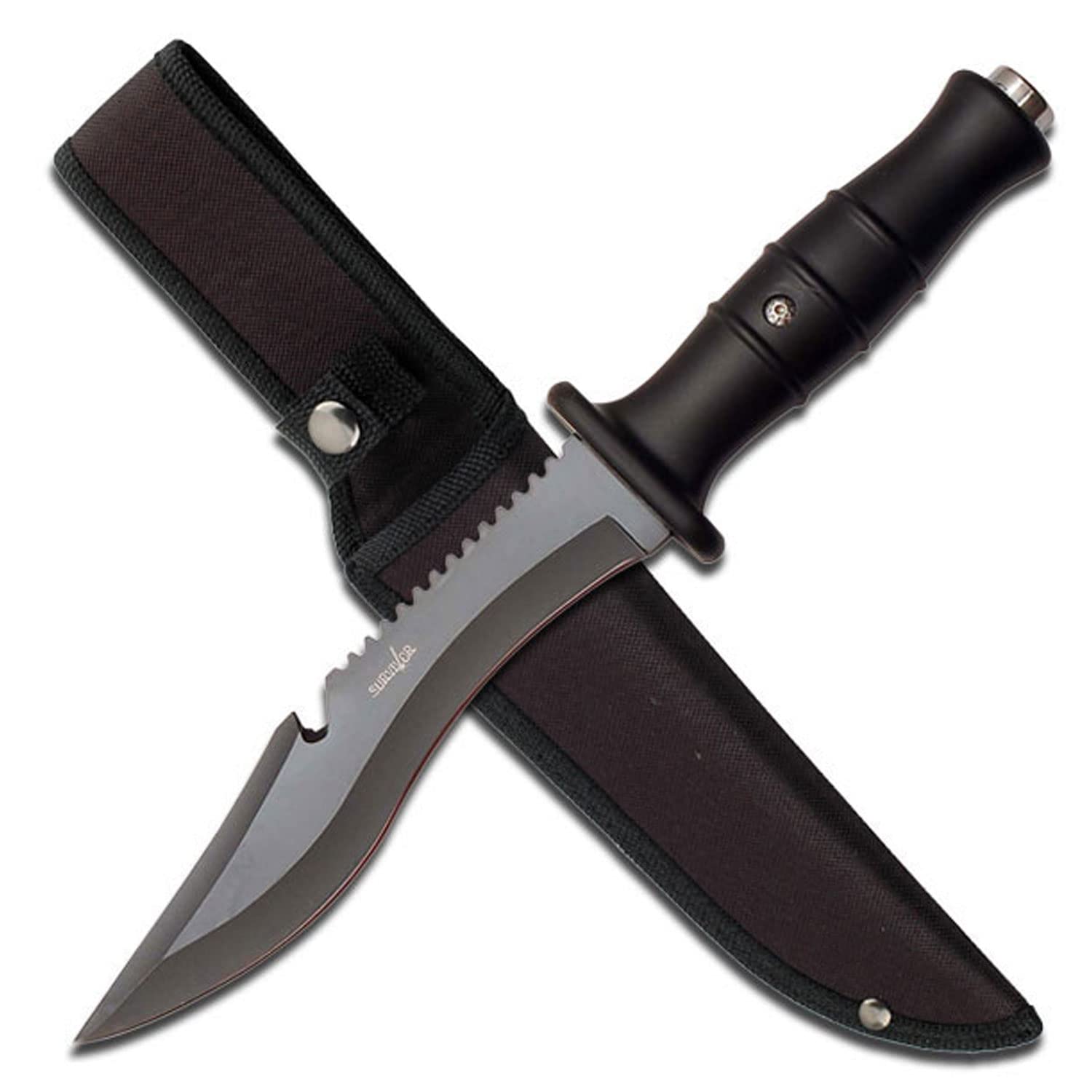 Survivor HK-731 Series 12-Inch Outdoor Fixed Blade Knife with Sawtooth Back & Rubber Handle - Perfect for Camping, Hunting, Survival, and Bushcraft