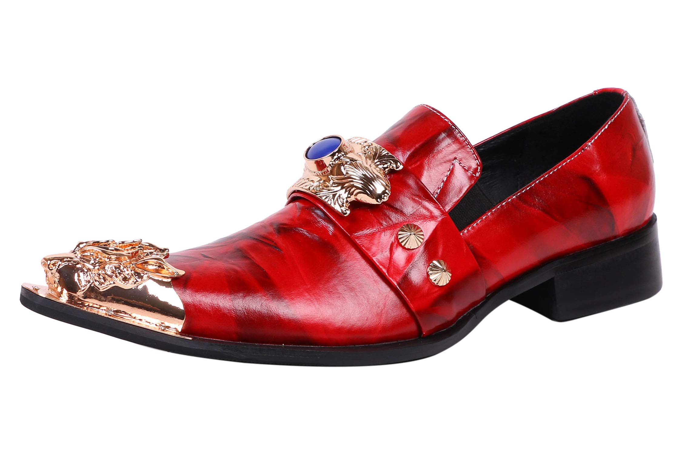 Santimon Men's Pointed Toe Loafers - Genuine Leather Dress Shoes with Rhinestone Buckle & Metal Tip for Western Style | Perfect for Weddings, Parties & Formal Occasions