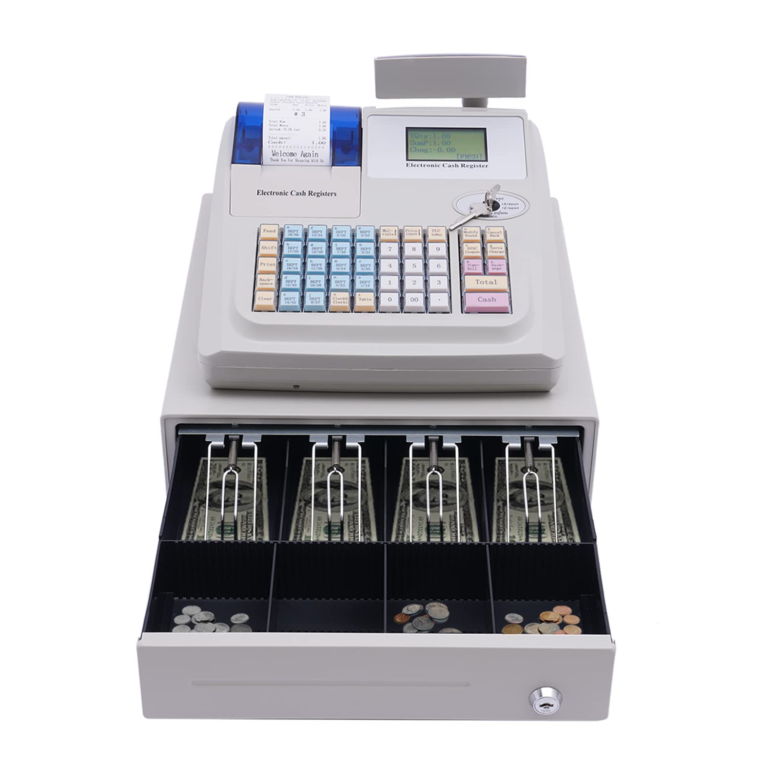 Electronic Cash Register for Small Business - Retail Store & Restaurant POS System with LCD Display, Barcode Scanner, Receipt Printer & Money Drawer | Compatible with Price Scale | Perfect for Quick Checkout & Inventory Management