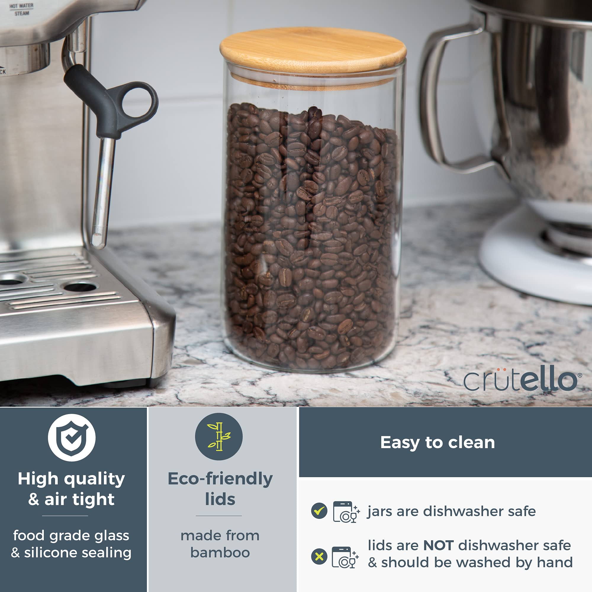 Crutello 100 oz Glass Food Storage Container with Bamboo Lid - Airtight Clear Kitchen Canister for Flour, Sugar, Coffee & Dry Goods - Perfect for Pantry Organization & Meal Prep