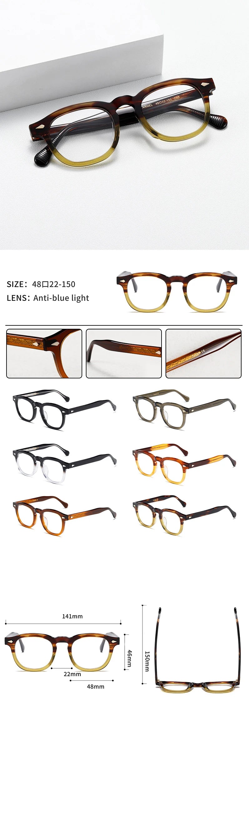 CCspace Unisex Full Rim Square Acetate Eyeglasses 57314 - Lightweight & Durable Frame for Men & Women - Perfect for Reading, Work & Fashion Accessories