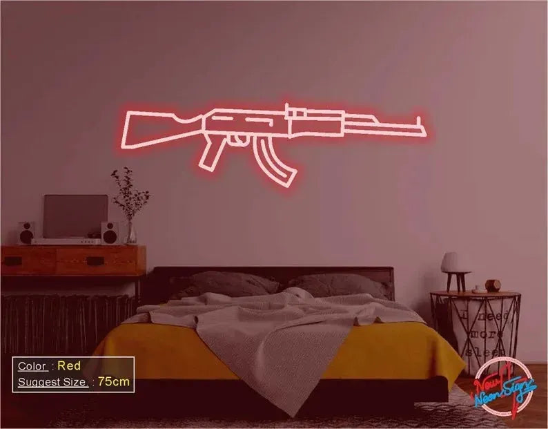 AK47 Neon Sign - Cool Gun Wall Art for Game Room, Man Cave & Party Decor - LED Night Light for Bedroom, Bar & Events - Perfect for Gamer Gifts & Themed Parties