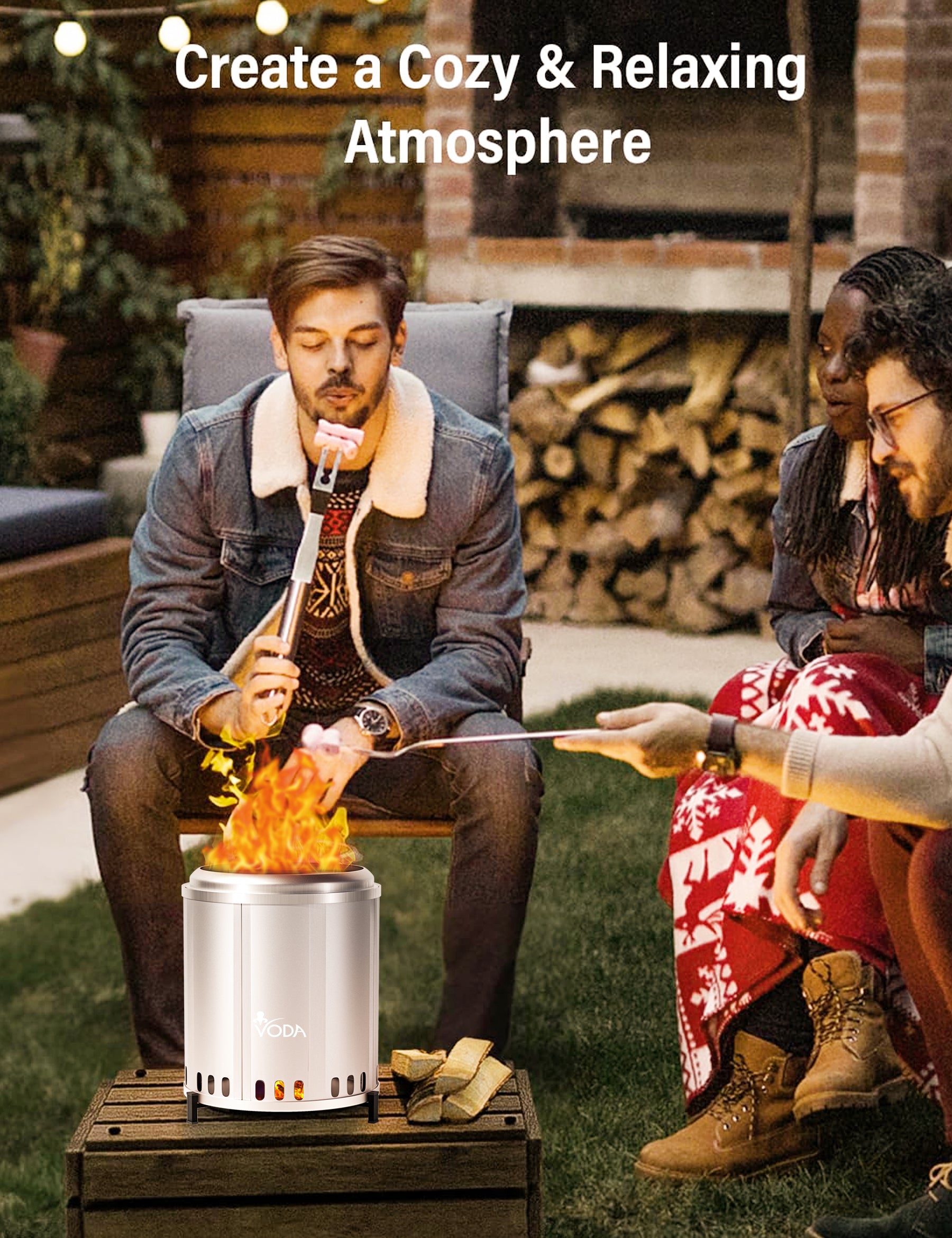 VODA 9 Small Tabletop Smokeless Fire Pit - Portable Outdoor Wood Burning Campfire for Patio, Backyard, Camping & Picnic - Perfect for S'mores, Warmth & Ambience
