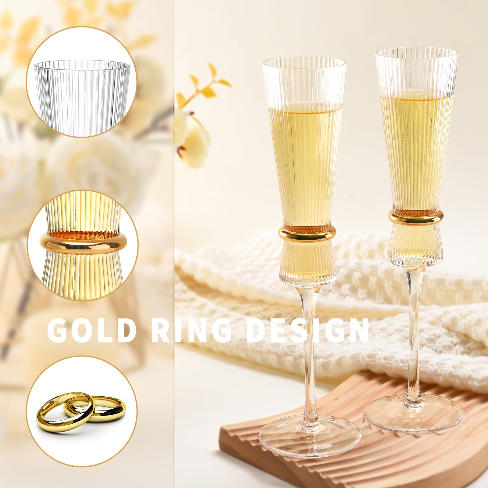 Elegant Wedding Champagne Flutes Set of 2 - Crystal Mr & Mrs Glasses for Bride and Groom, Bridal Shower & Housewarming Gifts - Perfect for Wedding Toasts, Anniversaries & Romantic Celebrations
