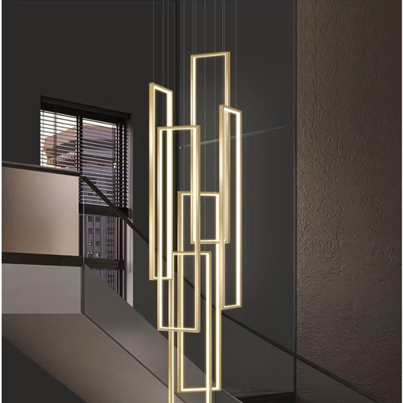 Modern Large Vertical Rectangle Chandelier for Staircase - Elegant Crystal Ceiling Light Fixture for Hallway, Foyer & Entryway - Perfect for Home Decor and Stairwell Lighting
