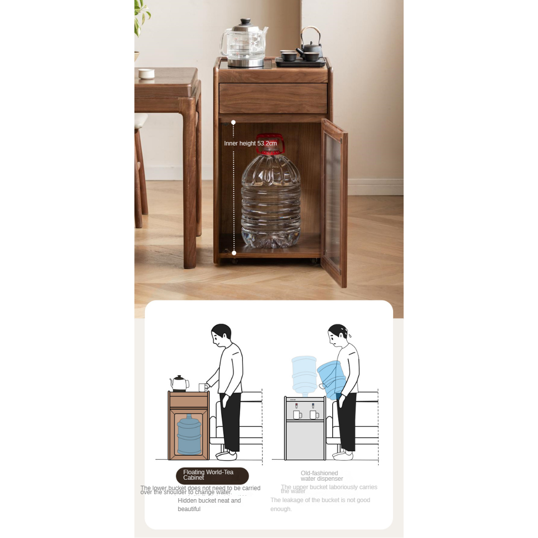 Solid Oak & Black Walnut Tea Cabinet with Kettle Holder - Rustic Wood Side Table for Living Room, Kitchen, or Office Storage
