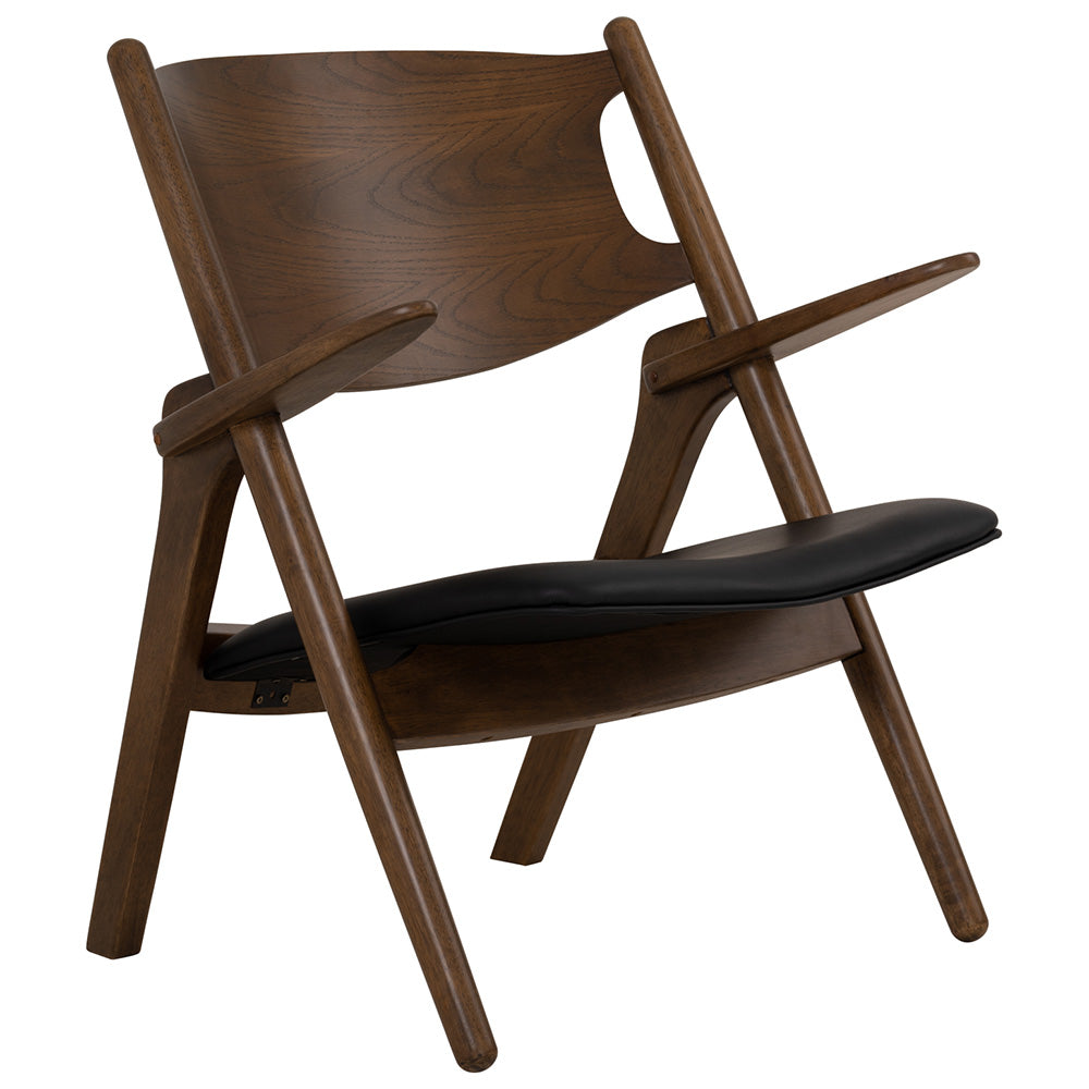 CAMRY Lounge Chair - Walnut & Black Fabric - Modern Accent Chair for Living Room, Bedroom, or Office - Comfortable Reading Chair with Sturdy Wooden Frame