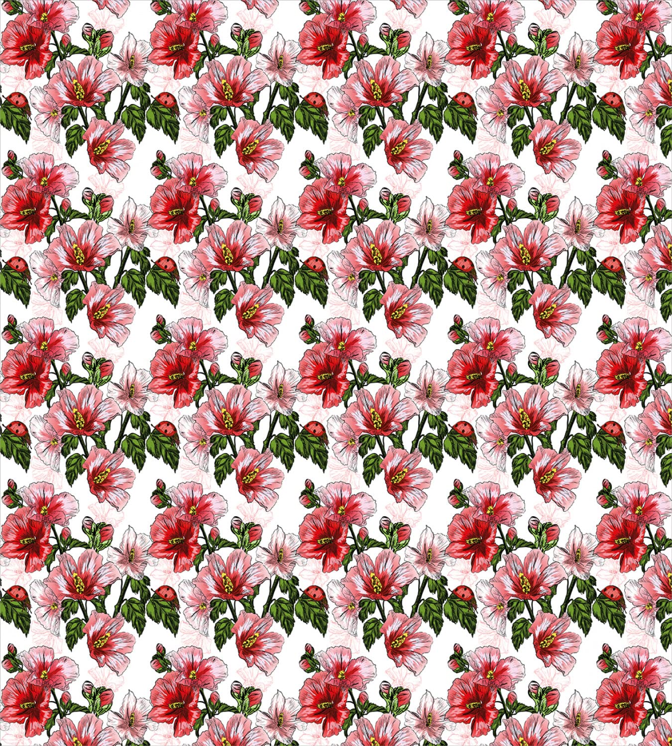 Ambesonne Ladybugs Duvet Cover Set - Exotic Floral Hibiscus Hawaiian Botanical Print Spring Blossom Bedding - 2 Duvet Covers & 4 Pillowcases - 2 Pack California King Size - Red Coral Green - Perfect for Tropical Themed Bedrooms, Guest Rooms & Vacation Homes