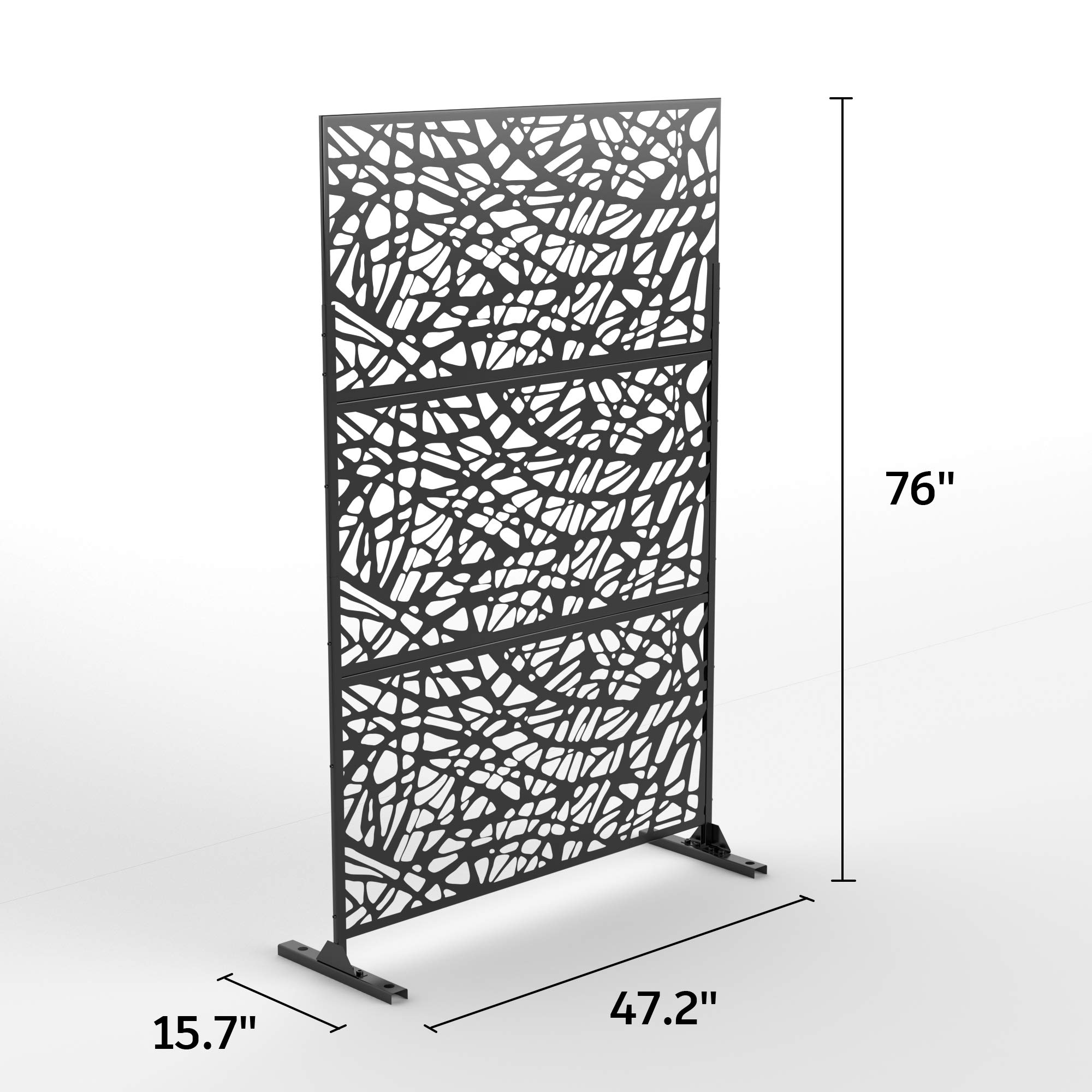 NeuType Black Metal Outdoor Privacy Screen Divider with Stand - Laser Cut Design for Patio, Garden, and Backyard Privacy