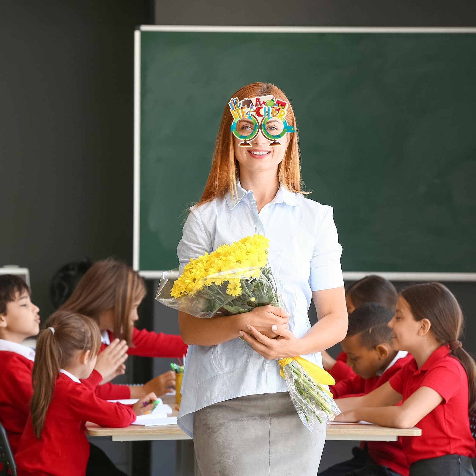28pcs Thank You Teacher Paper Eyeglasses - Fun Photo Booth Props for Teacher Appreciation Week & Teachers Day Decorations - Perfect for Classroom Parties, School Events & Teacher Gifts