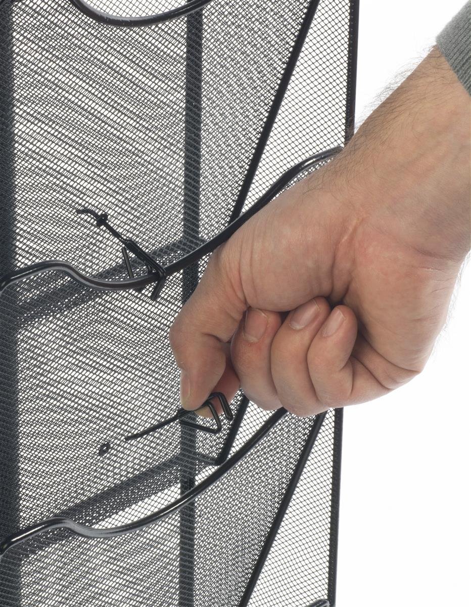 Wall Mount Literature Rack with 10 Adjustable Pockets - Black Steel Mesh File Folder Organizer for Office, School, or Retail Store Displays