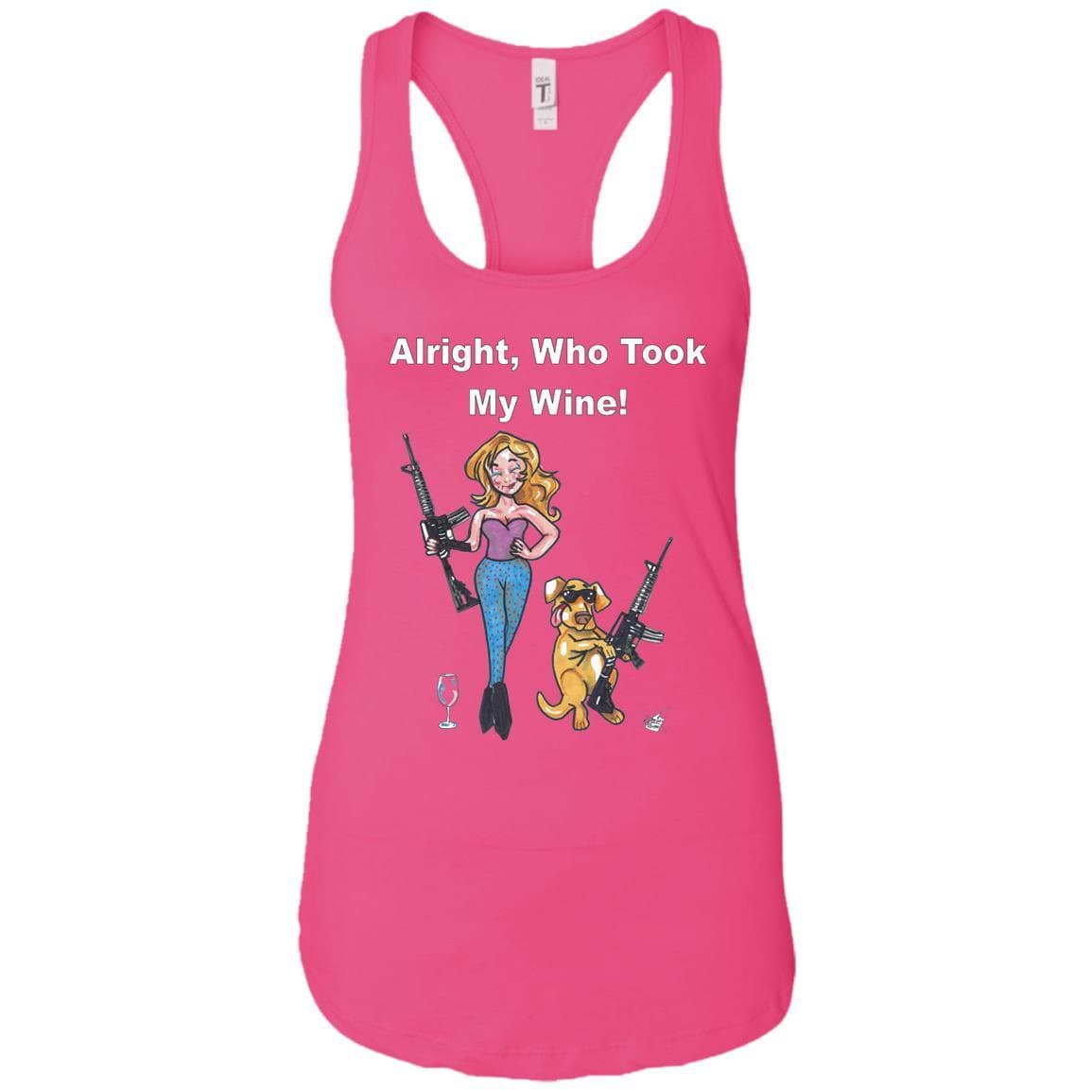 WineyBitches.co Who Took My Wine Racerback Tank Top - Funny Wine Lover Shirt with White Lettering - Perfect for Wine Tasting Parties & Girls Night Out