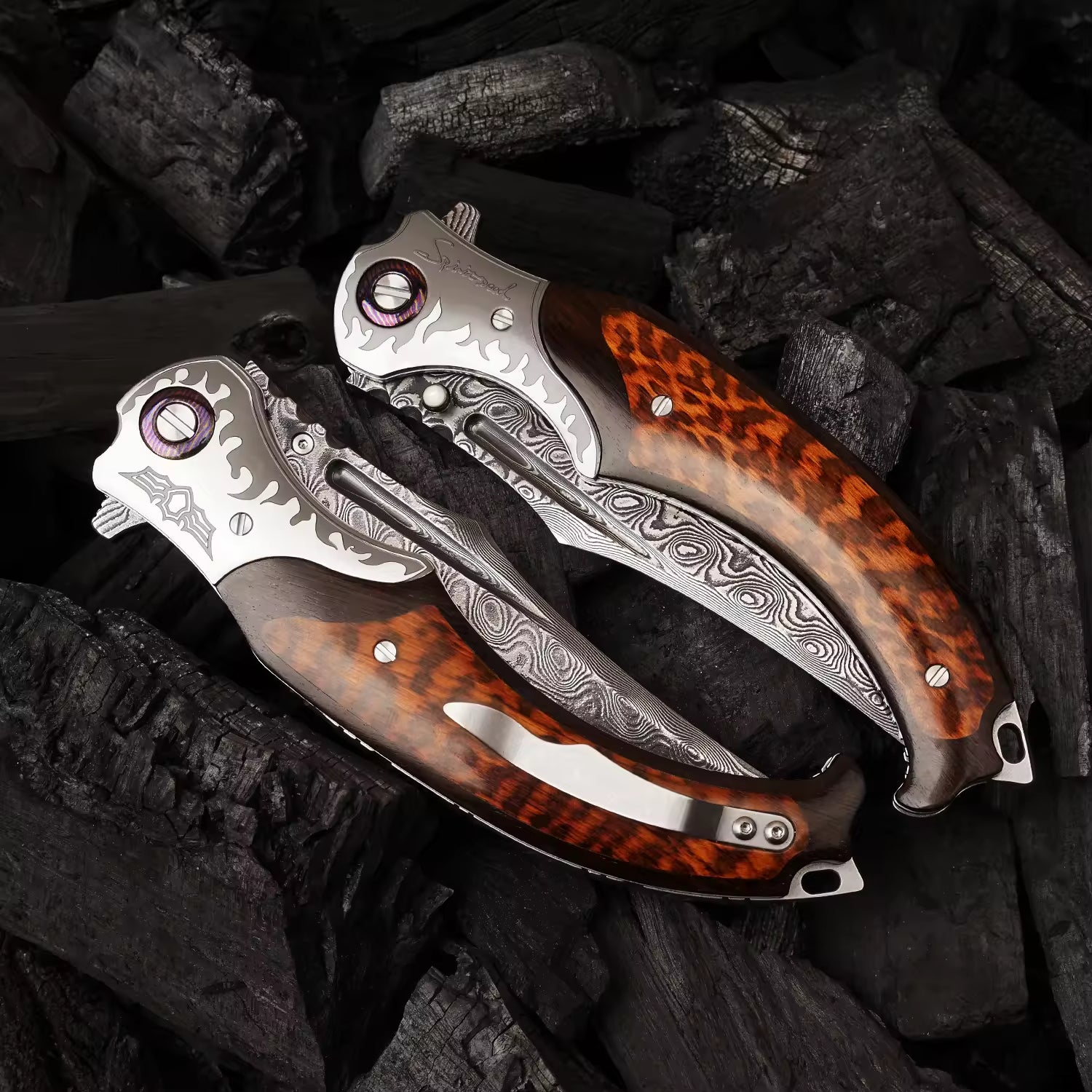 Premium Japanese VG10 Damascus Steel Folding Pocket Knife with Exotic Snake Wood Handle - Perfect for Camping, Hiking, and Everyday Carry (EDC)