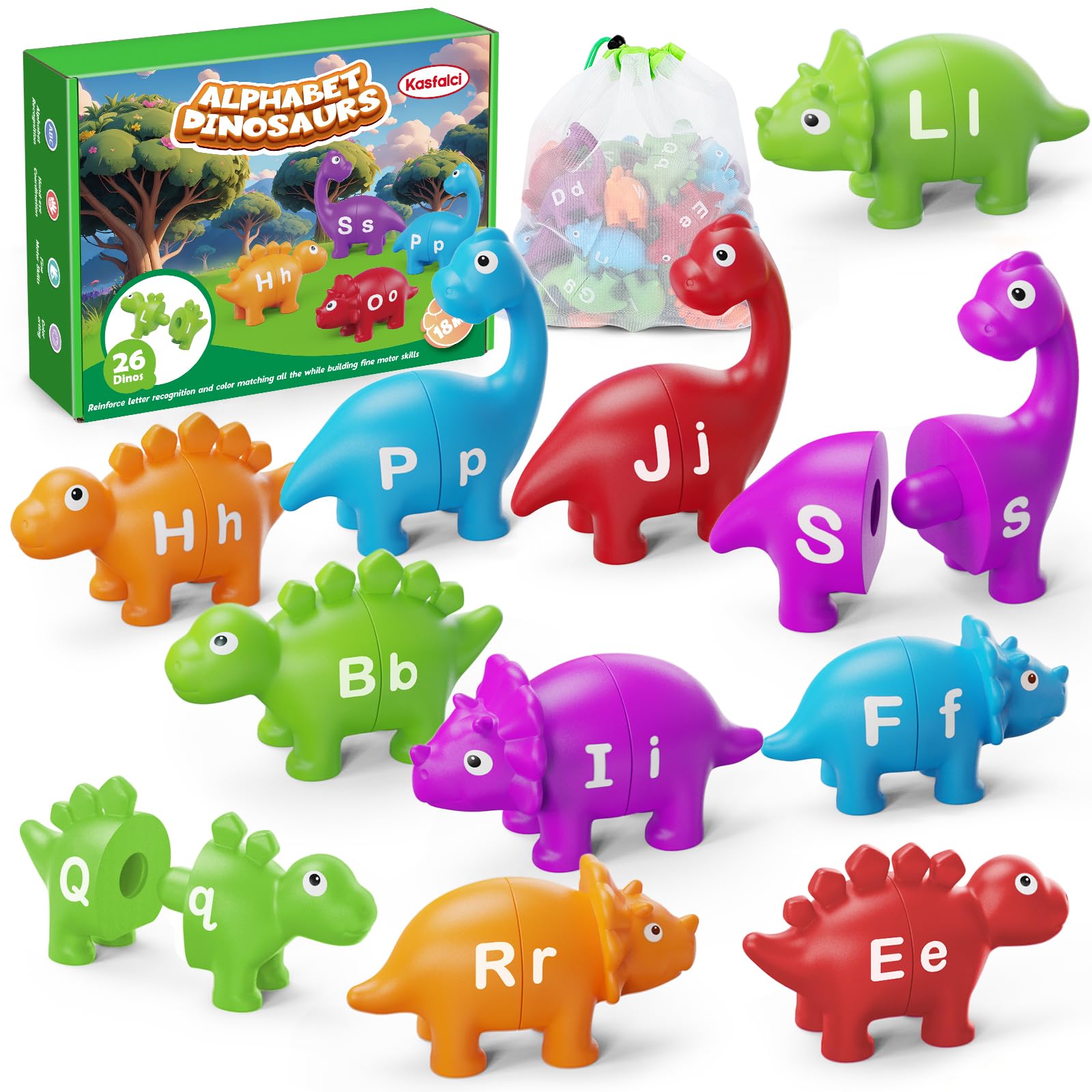 Dinosaur Alphabet Learning Toys for Kids - ABC Letter Matching Game, Color Sorting Montessori Fine Motor Skills Toys for Toddlers | Preschool & Kindergarten Educational Activities | Perfect for Homeschooling & Classroom Learning