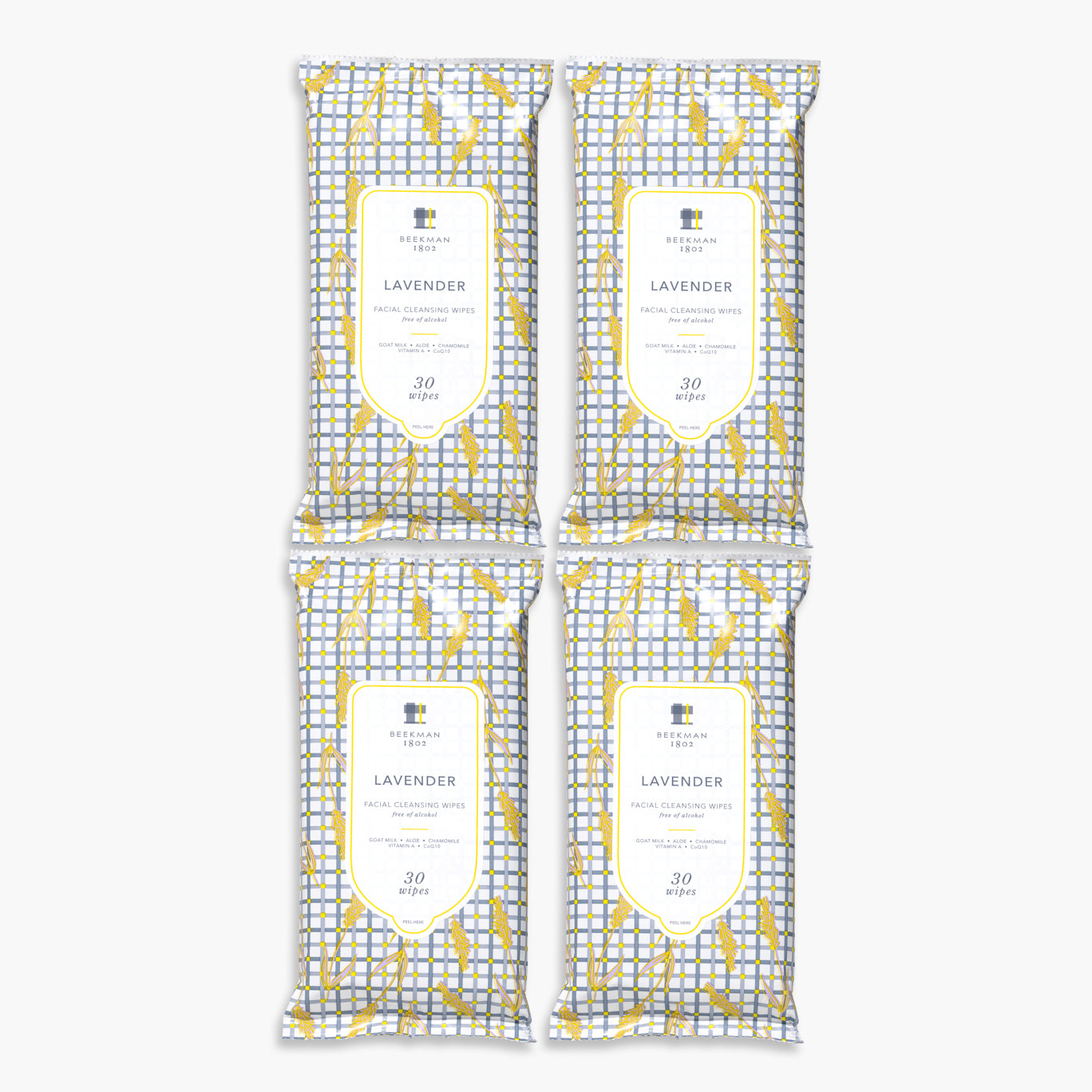 Organic Lavender Scented Facial Cleansing Wipes - 4 Pack | Gentle Makeup Remover & Skin Refresher for Travel, Gym & Daily Use