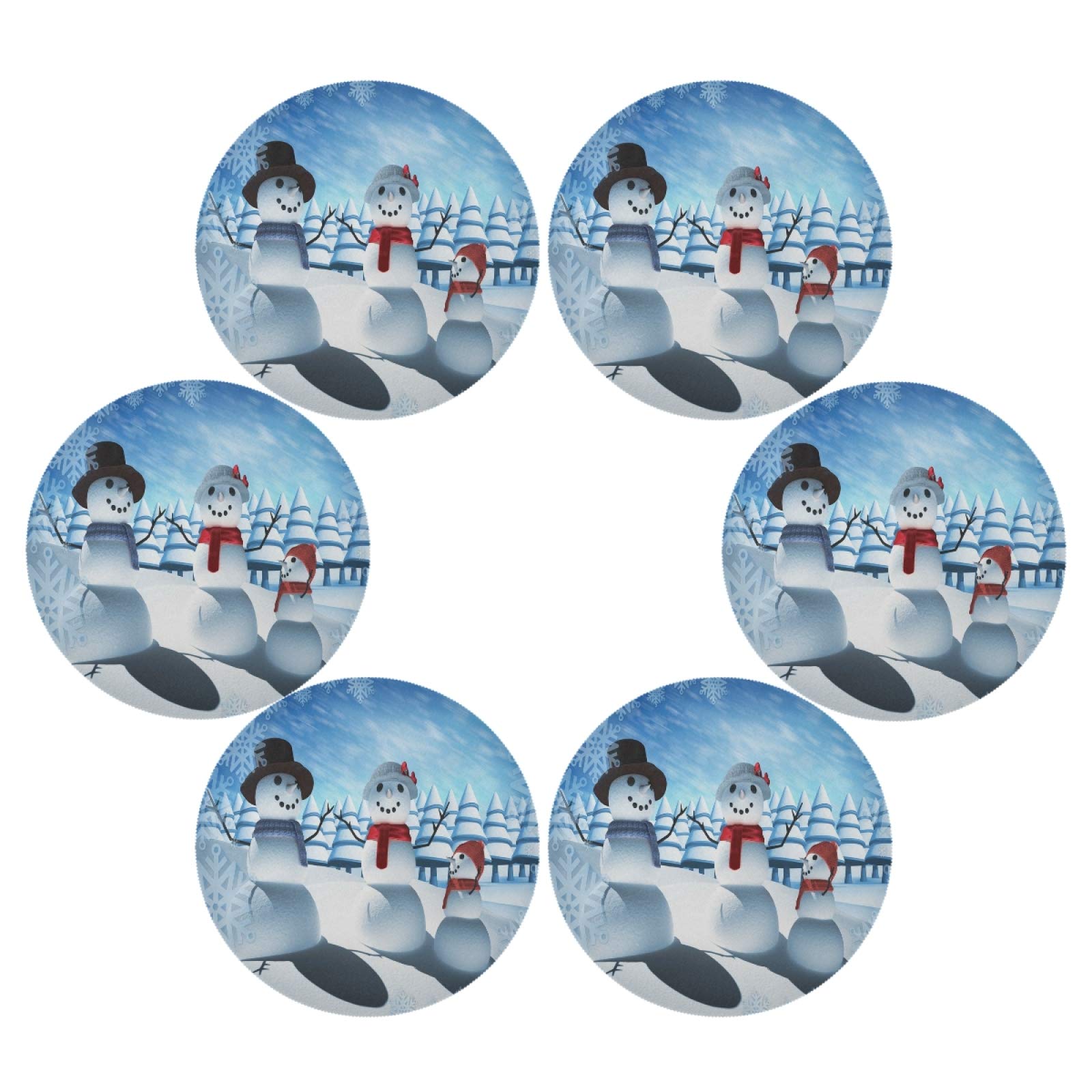 ALAZA Christmas Snowman Round Placemats Set of 6 - Holiday Dining Table Mats for Home Kitchen Decor, Perfect for Christmas Dinner Parties & Winter Table Settings
