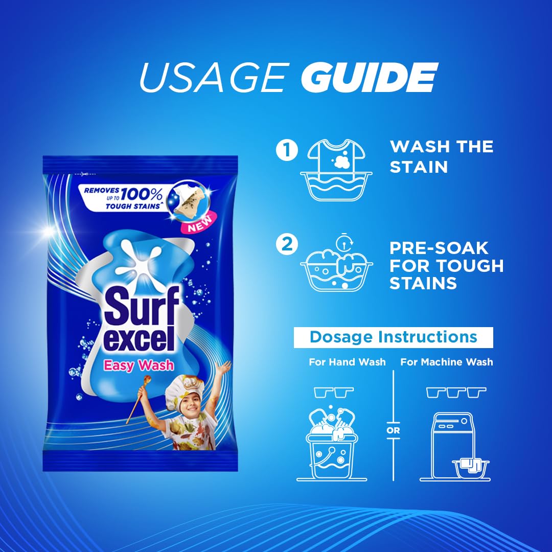 Surf Excel Easy Wash Detergent Powder - 3kg | Powerful Stain Removal for Clothes | Ideal for Laundry, Baby Clothes & Household Cleaning