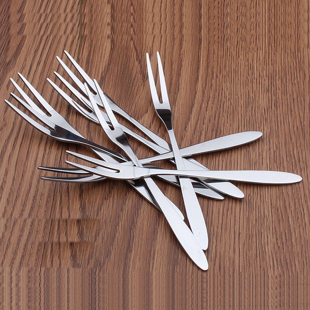 10-Piece Stainless Steel Dessert Forks Set - 5.1 Inch 2-Prong Fruit Forks, Cocktail Forks, Cake Forks & Mussel Forks - Perfect for Parties, BBQs, Picnics, Weddings & Catering Events
