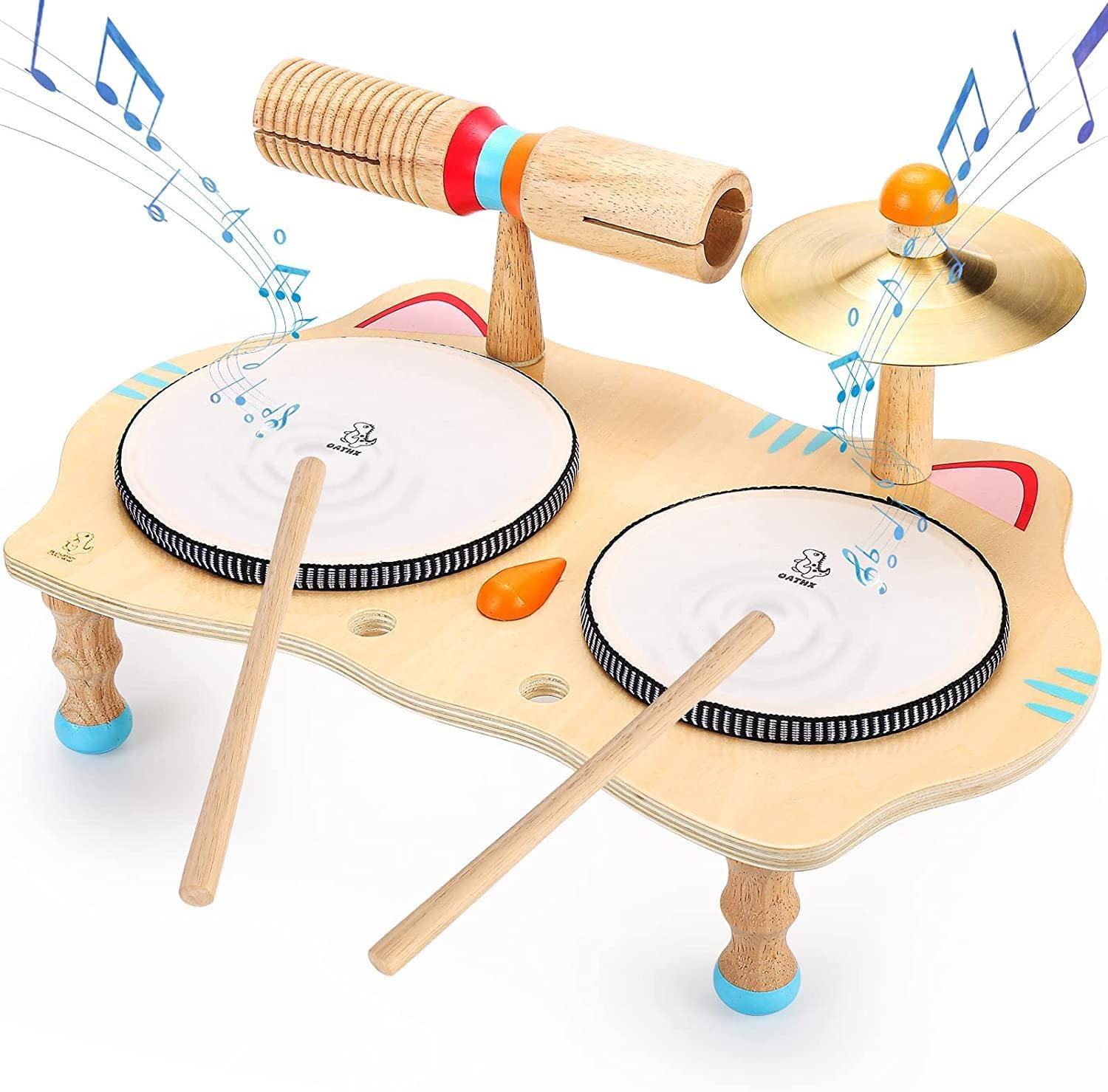 Oathx Kids Drum Set - All-in-One Montessori Musical Instruments for Toddlers, Natural Wooden Sensory Toys for Babies - Perfect Birthday Gift for Girls & Boys | Ideal for Early Learning, Playtime & Music Exploration
