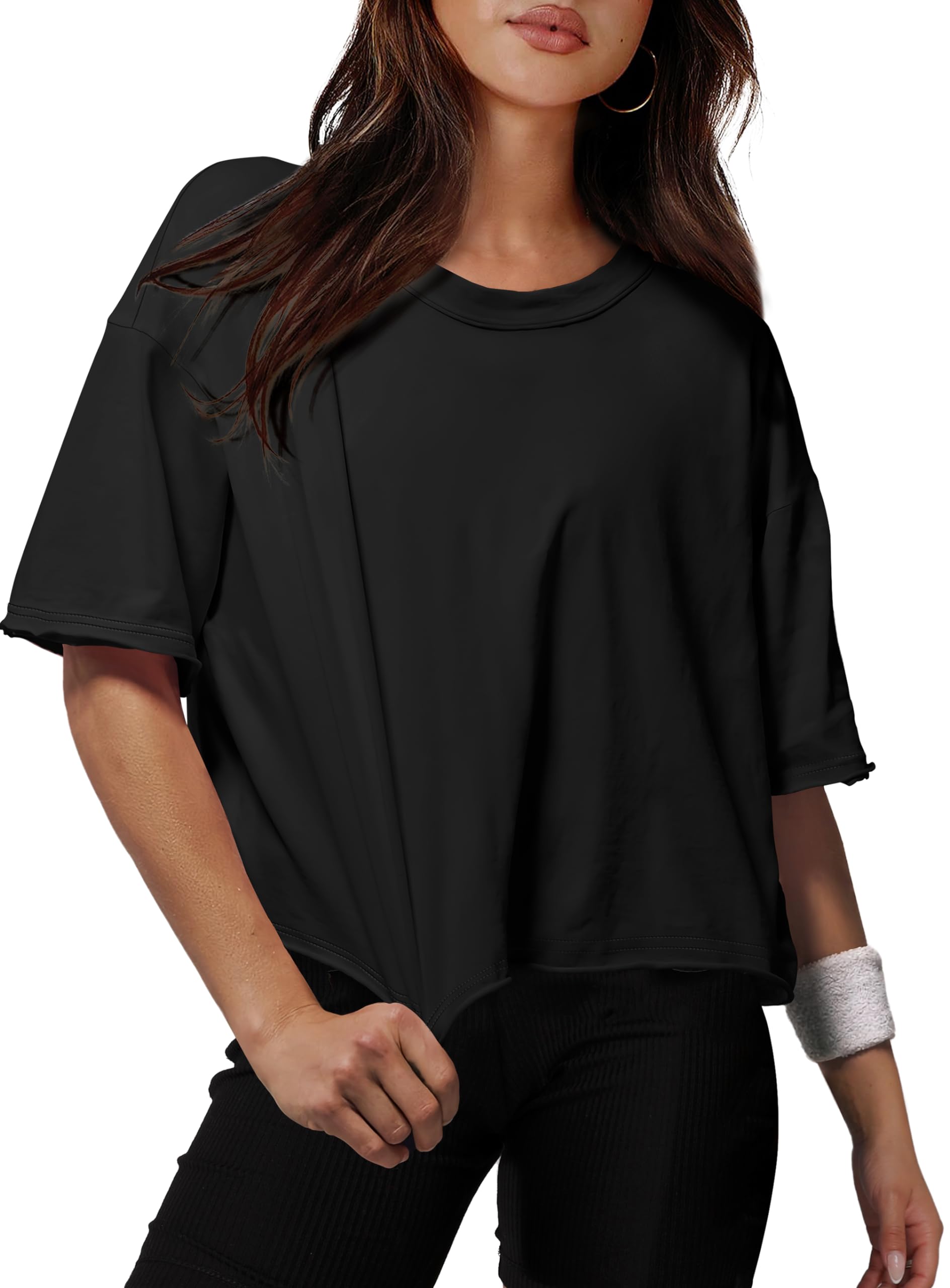 XIEERDUO Women's Cotton T-Shirts - Oversized Drop Shoulder Round Neck Crop Tops for Casual Wear, Workout & Street Style | Soft Breathable Tee for Summer, Gym, Yoga & Everyday Outfits