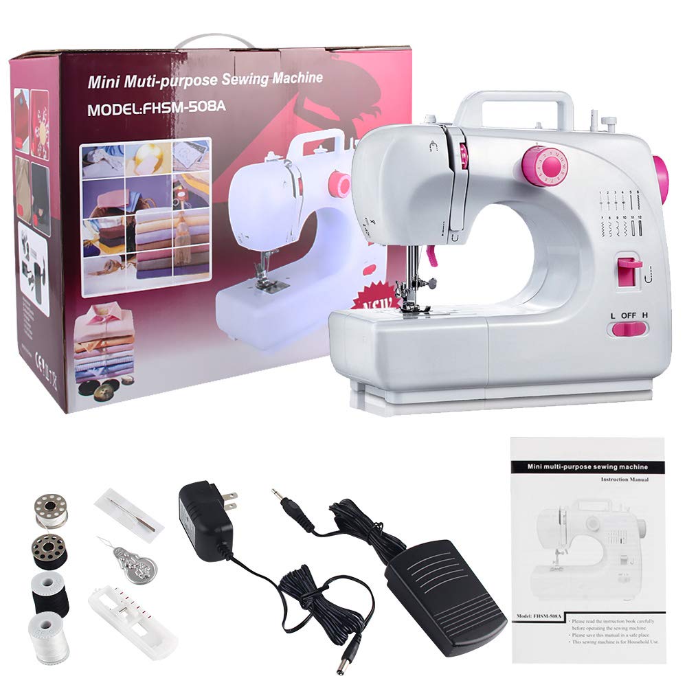 16-Stitch Portable Electric Sewing Machine - Adjustable 2 Speed, Double Threads with Needles & Foot Pedal - Perfect for Beginners, Women & Girls - Ideal for DIY Crafts, Mending Clothes, Home Decor & Fashion Projects