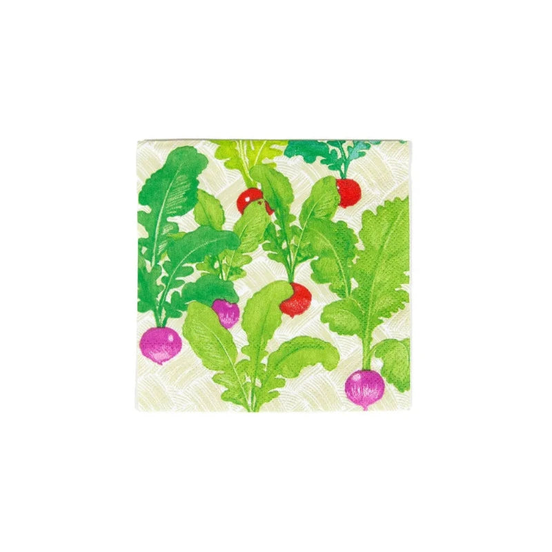 Premium Cocktail Napkins for Parties - 100% Linen Radish Patch Design - Elegant Drink Napkins for Weddings, Bars & Home Entertaining