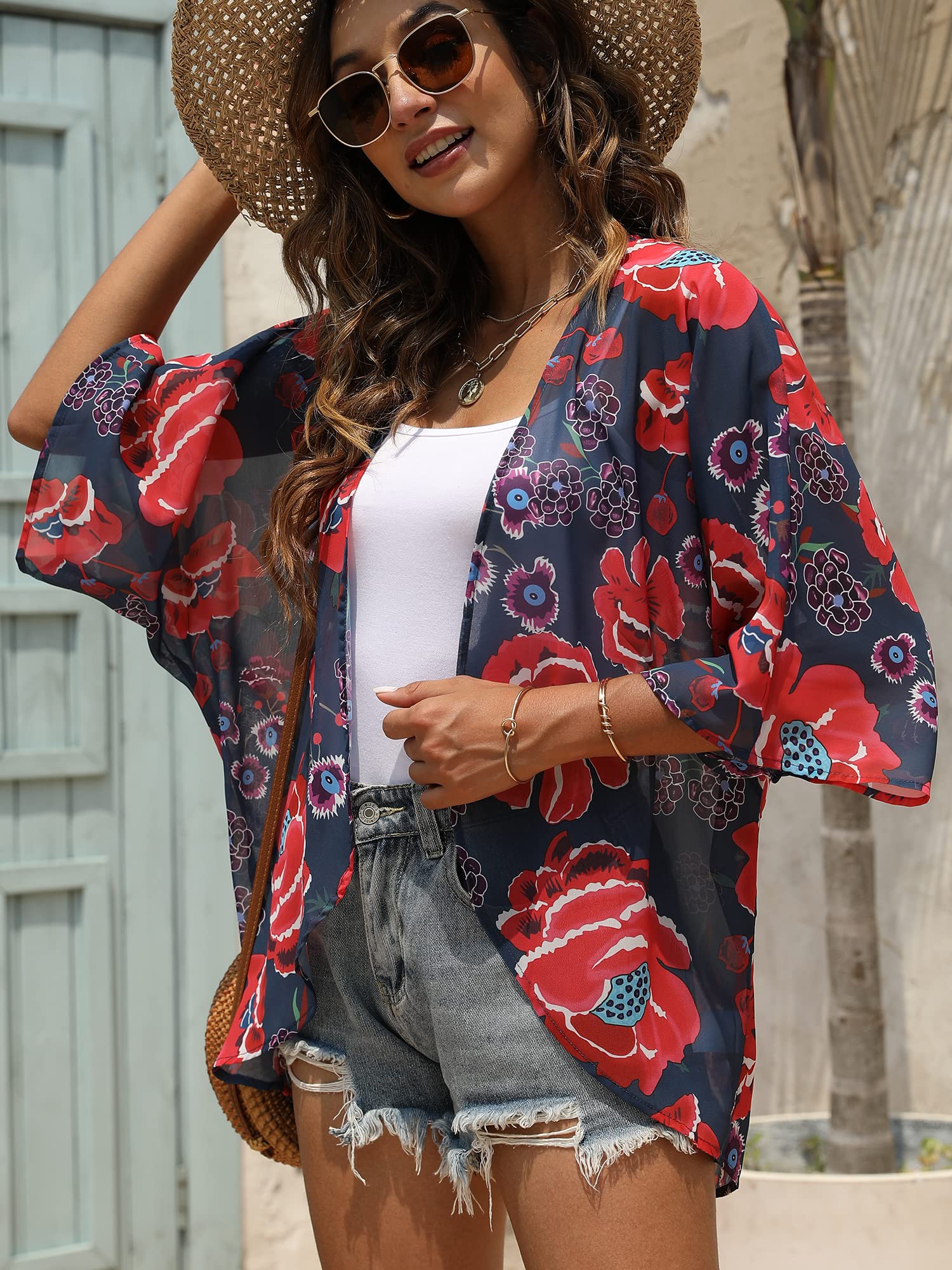 Lightweight Women's Summer Kimono Cardigan - Chiffon Loose Beach Cover Up Tops for Women - Perfect for Beach Vacation, Pool Party & Boho Outfits