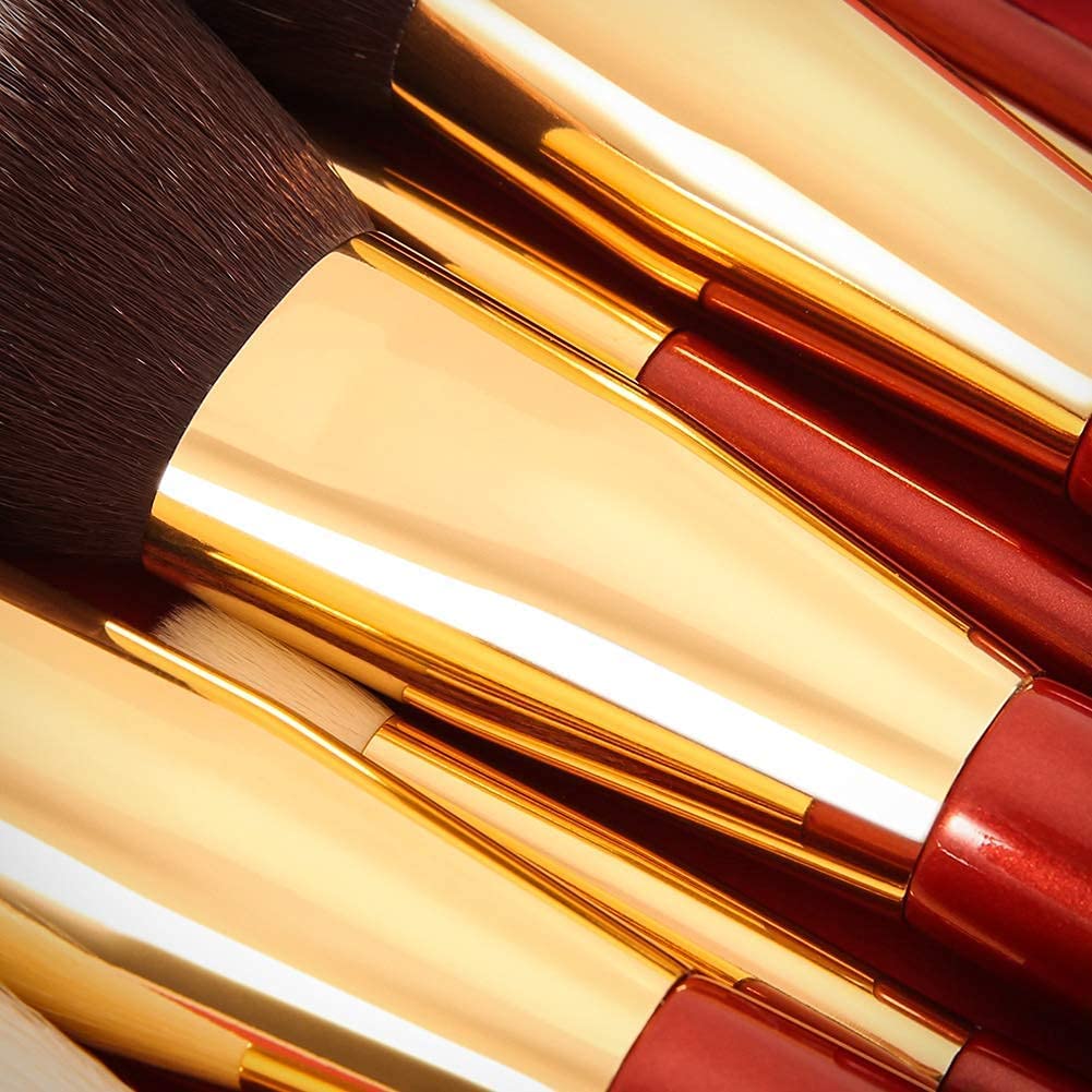 DUcare 10-Piece Premium Makeup Brush Set - Red Synthetic Kabuki, Foundation & Eye Brushes with Travel Case | Perfect for Professional Makeup Artists & Beginners | Home Use, Travel & Salon Makeup Application