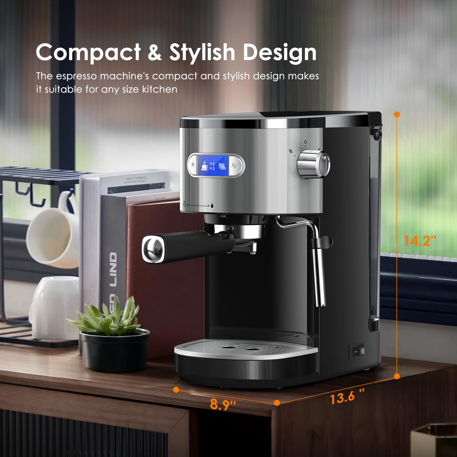 COWSAR 20 Bar Semi-Automatic Espresso Machine with Milk Frother Steam Wand, 45OZ Removable Water Tank - Perfect for Making Cappuccino, Latte, and Espresso at Home or Office