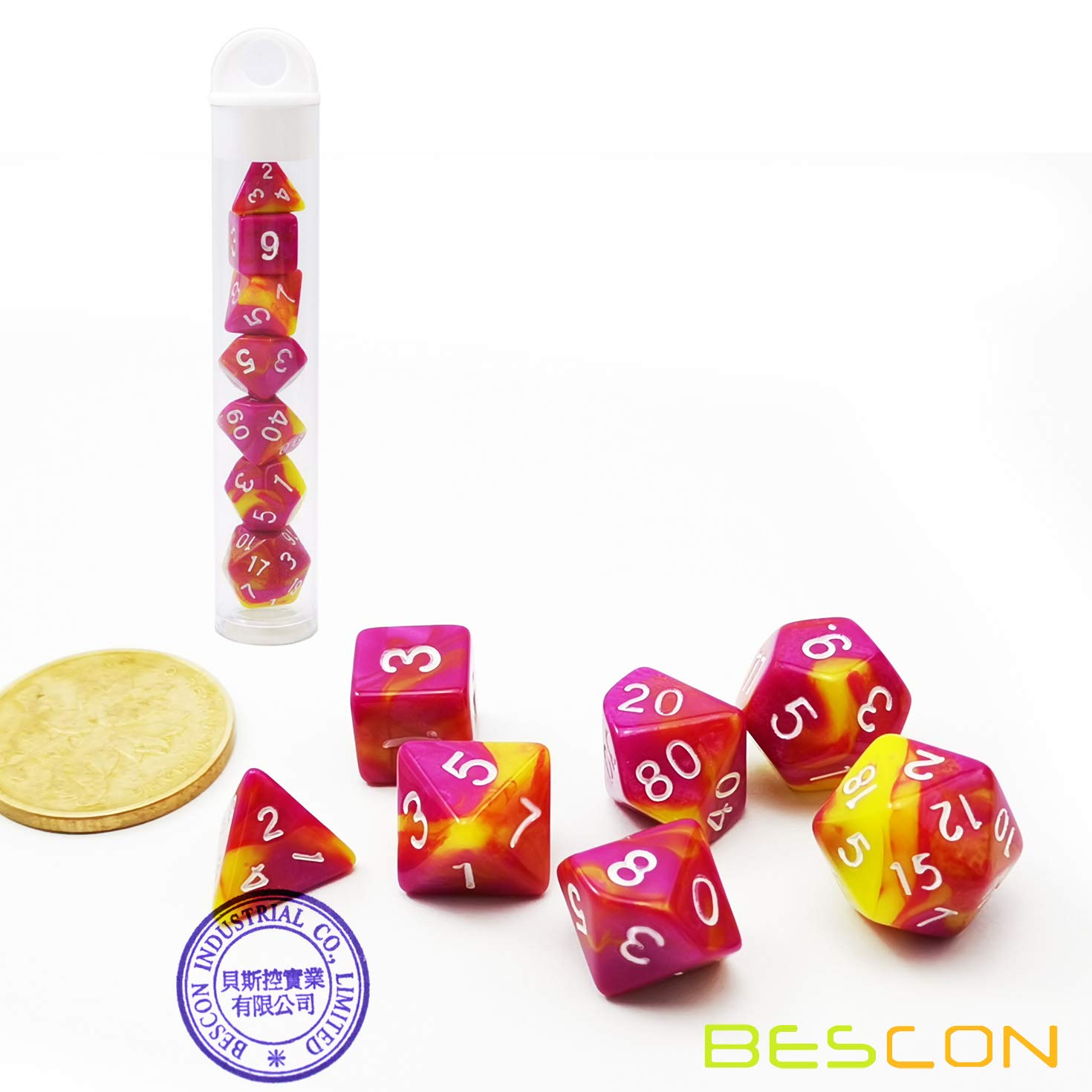Bescon Mini Two Tone Polyhedral RPG Dice Set - 10MM Small Dice (D4-D20) for D&D, Pathfinder & Tabletop Gaming - Perfect for RPG Enthusiasts & Collectors