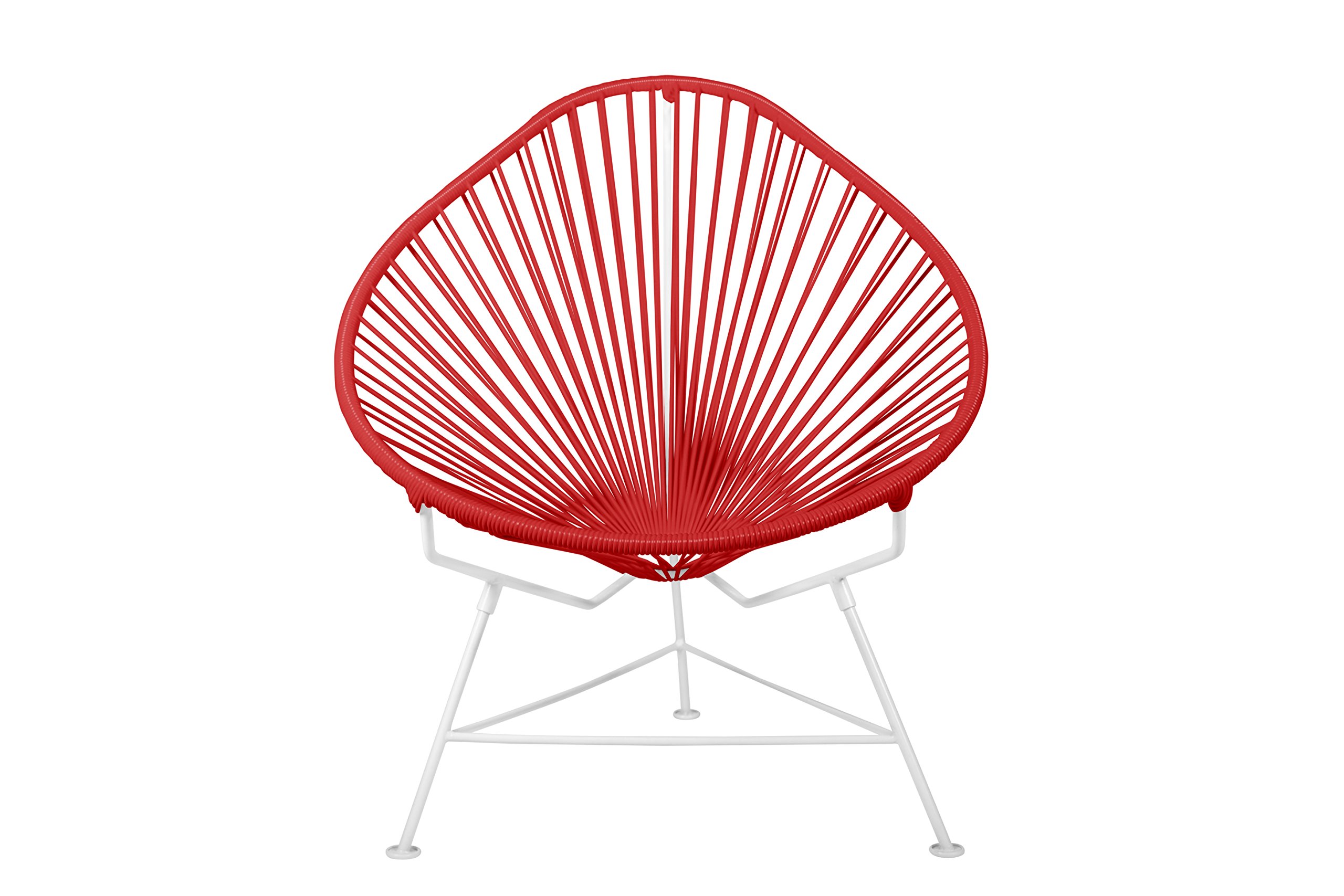Innit Designs Baby Acapulco Chair - Red Woven Rattan on White Metal Frame for Nursery, Patio & Indoor Use - Stylish Kids Furniture for Relaxation & Play