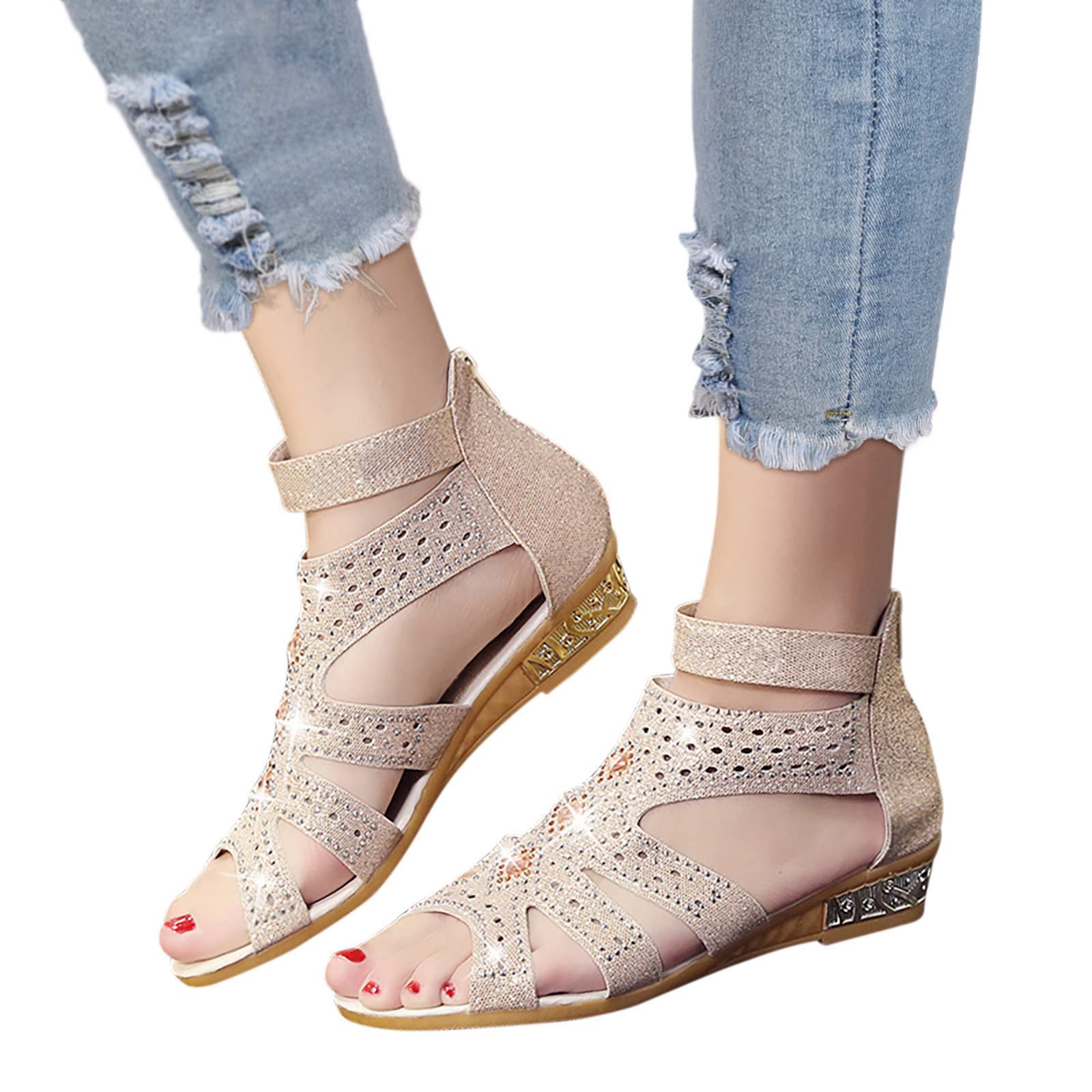 LUOPUNAQ Women's Open Toe Sandals - Low Heel Slip-On Sneakers for Casual, Work & Travel - Comfortable Walking Flats for Everyday Wear