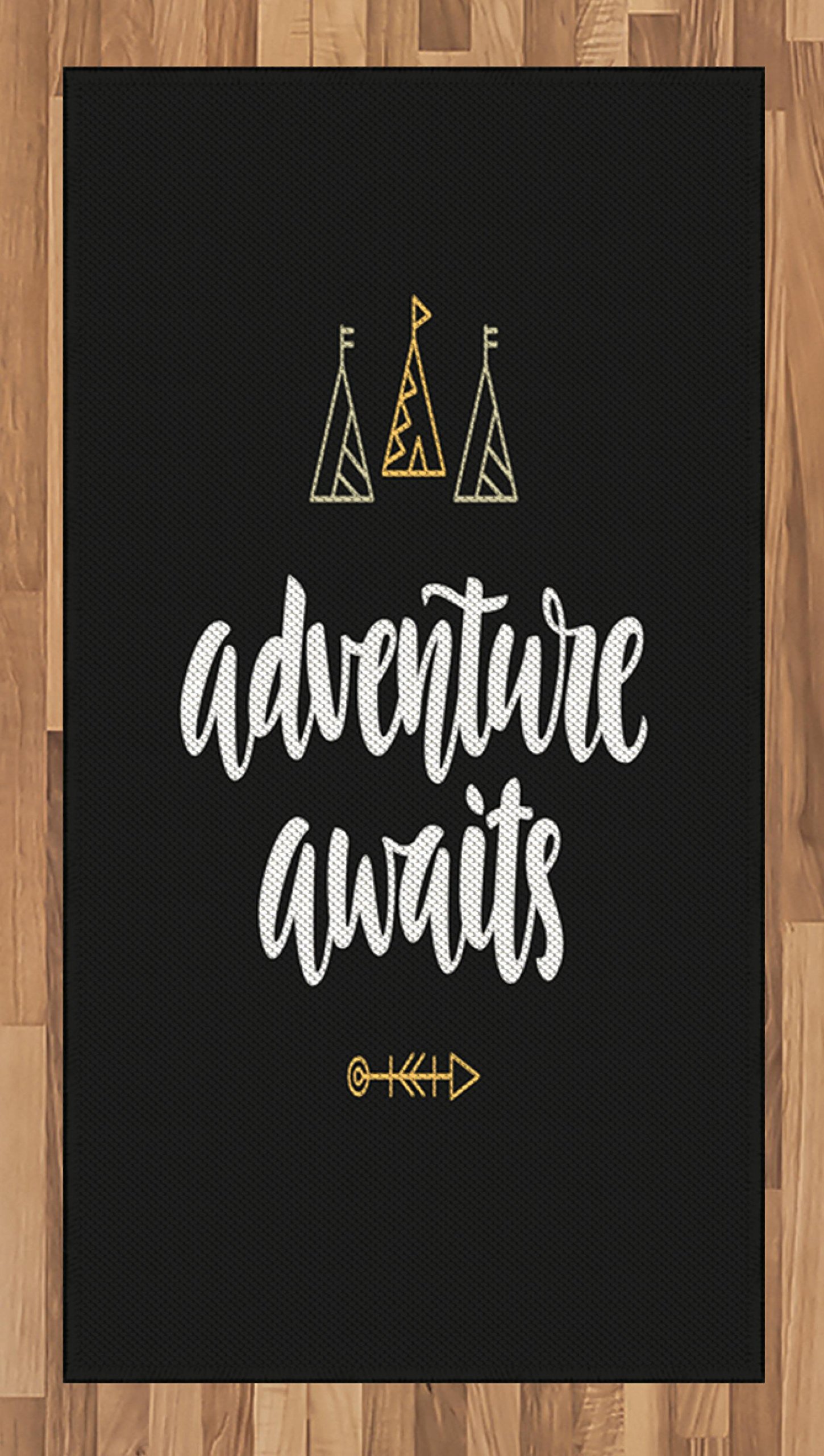 Ambesonne Adventure Awaits Modern Calligraphy Area Rug with Doodle Tents & Arrow - 2'6