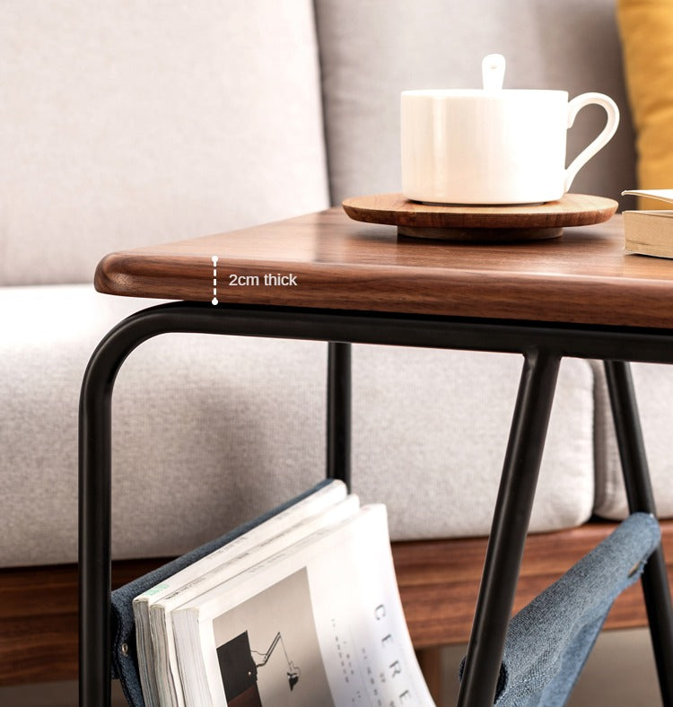 Premium Black Walnut & Oak Solid Wood C-Shaped Iron Side Table - Rustic End Table for Living Room, Bedroom, or Office Decor