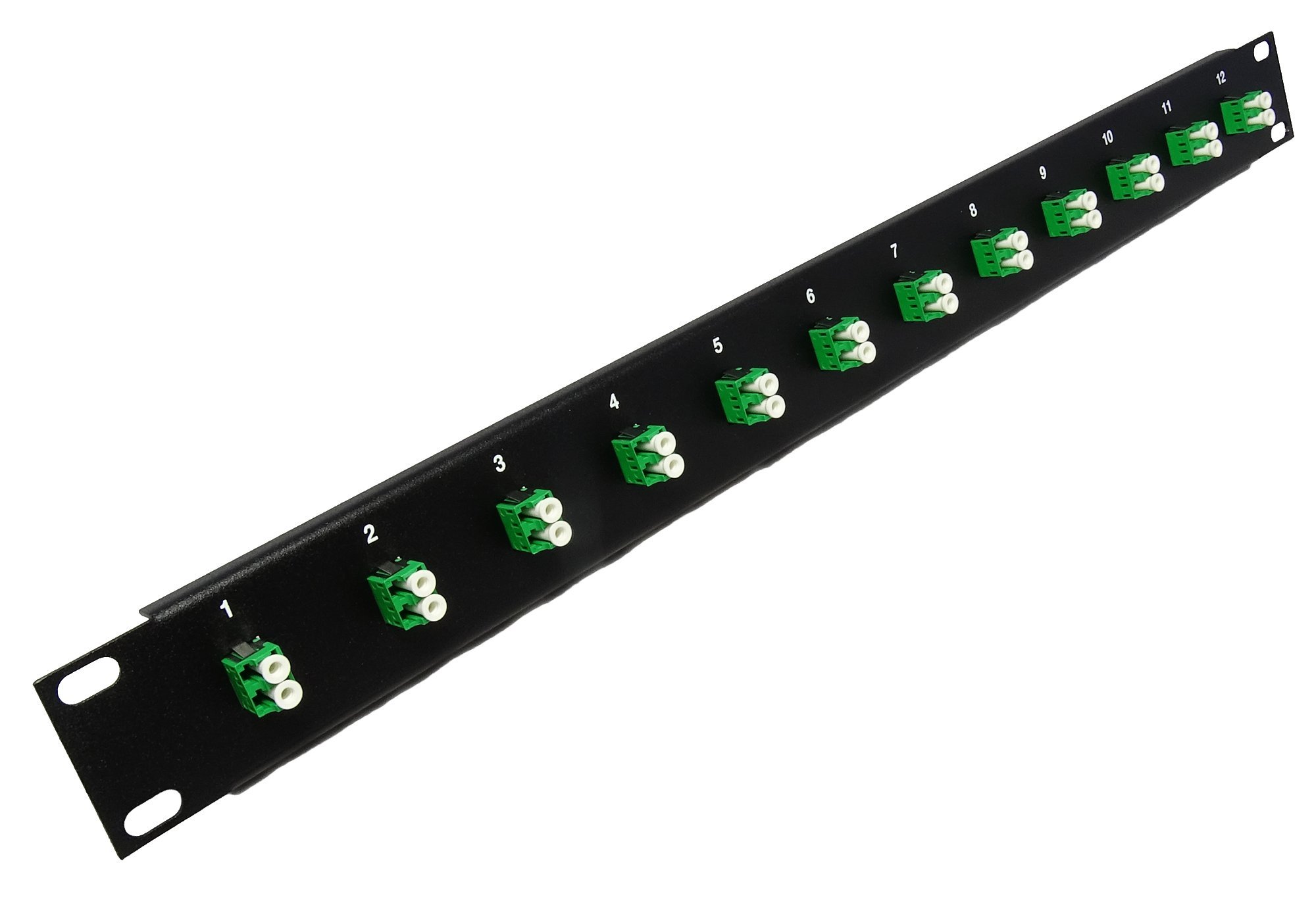 12-Port LC APC Singlemode Fiber Patch Panel with Green Couplers - 1U Loaded 19