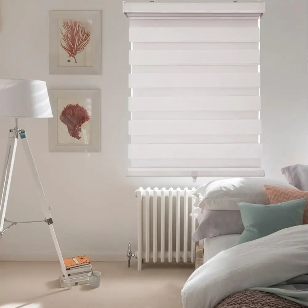 Olivia Stone Cordless Polyester Zebra Day & Night Blind - 30x84 Inches, White - Perfect for Bedroom, Living Room & Office Window Treatments