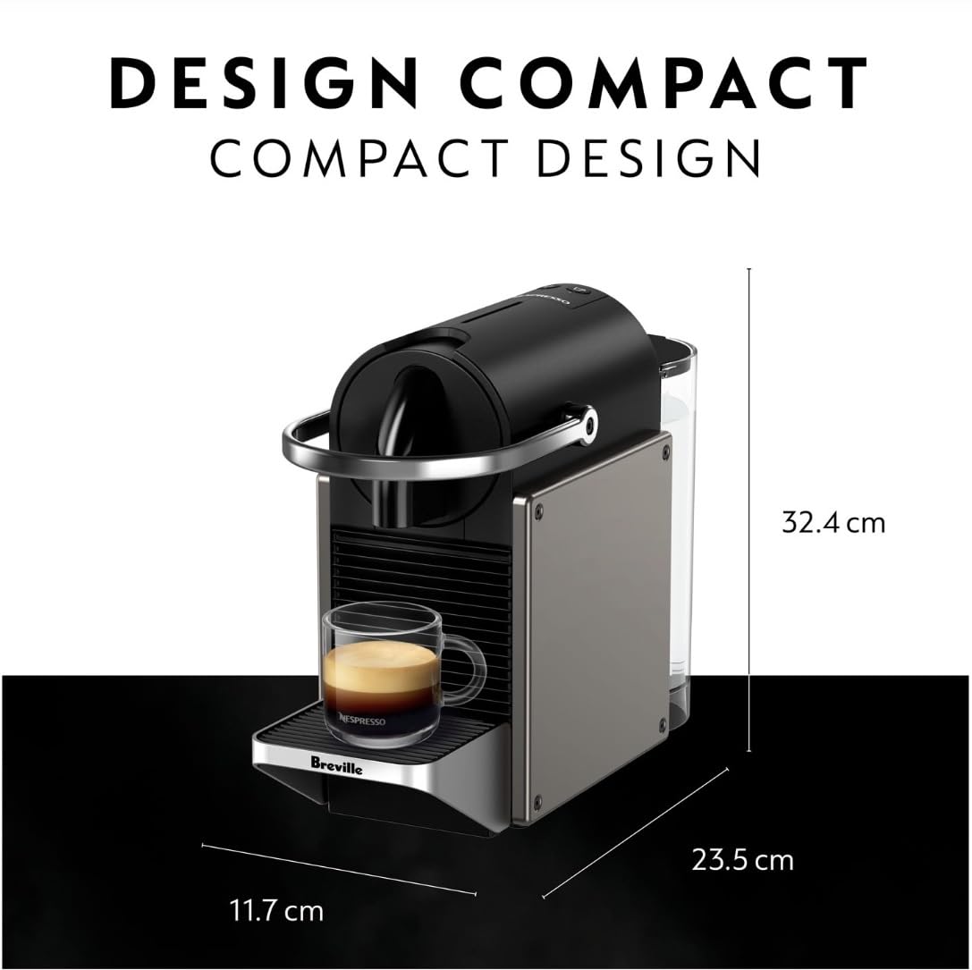 Nespresso Pixie Original Espresso Machine by Breville - Compact Titanium Coffee Maker for Home & Office - Perfect for Espresso, Latte & Cappuccino Lovers
