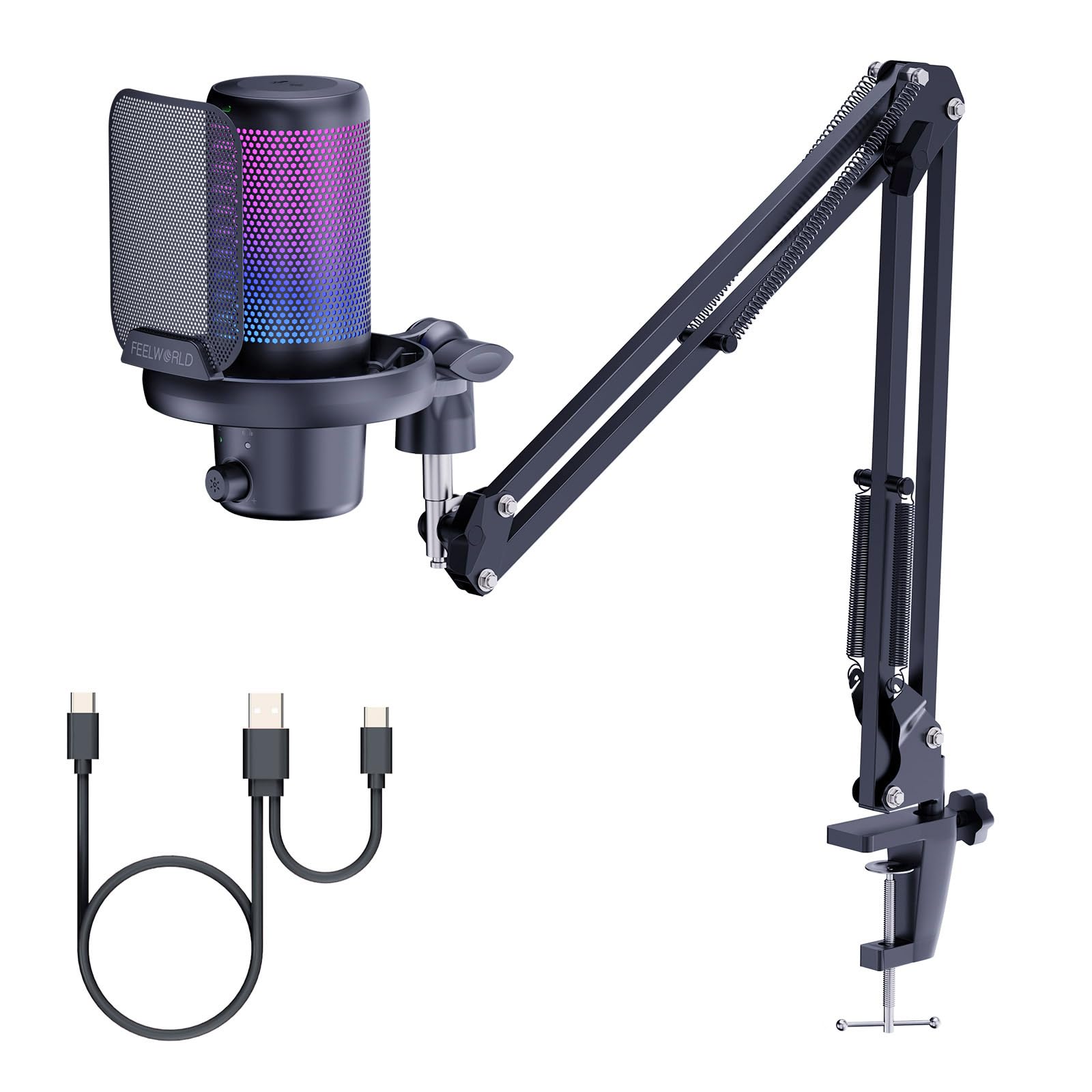 FEELWORLD VM1 USB Condenser Microphone with Noise Cancellation & RGB Light for Gaming PC, PS4, PS5 - Perfect for Streaming, Podcasting, YouTube, Twitch & Online Chat (Gamer Computer Accessories)