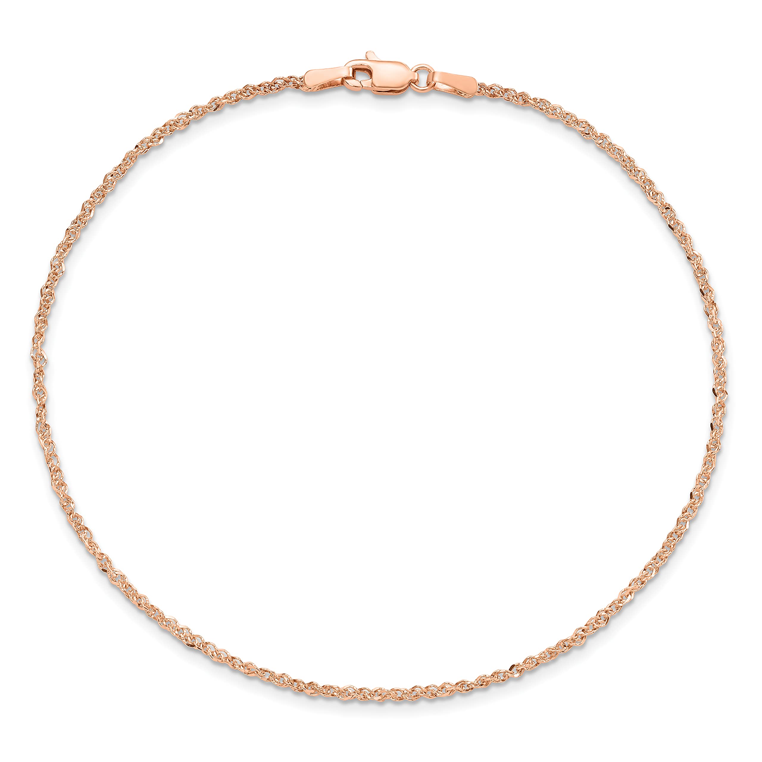 14K Rose Gold 1.7mm Rope Chain Necklace with Lobster Clasp - 9