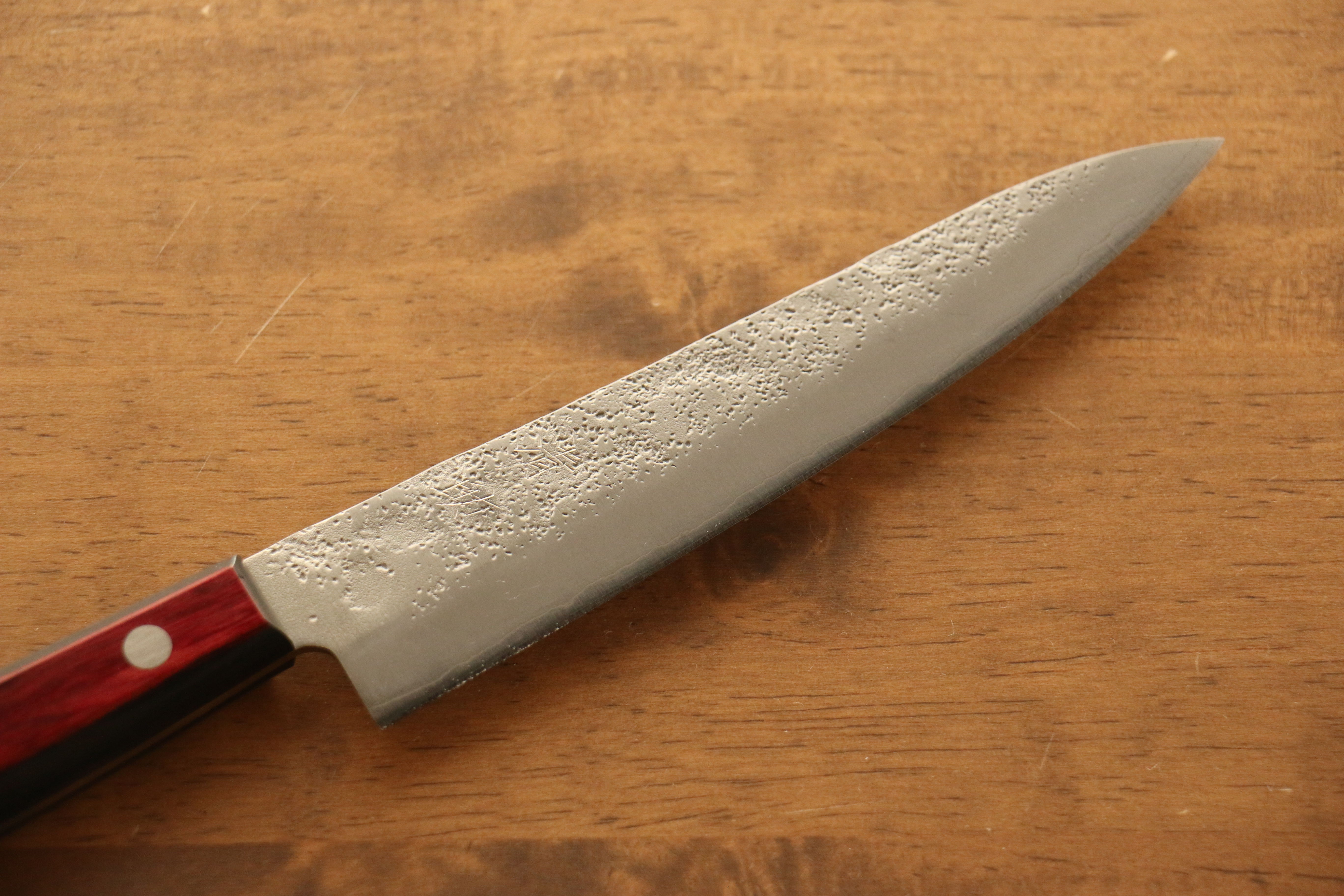 Seisuke Silver Steel No.3 Nashiji Petty Utility Knife 135mm - Red Pakka Wood Handle - Japanese Kitchen Knife for Slicing, Peeling & Precision Cutting - Perfect for Home Chefs & Professional Kitchens