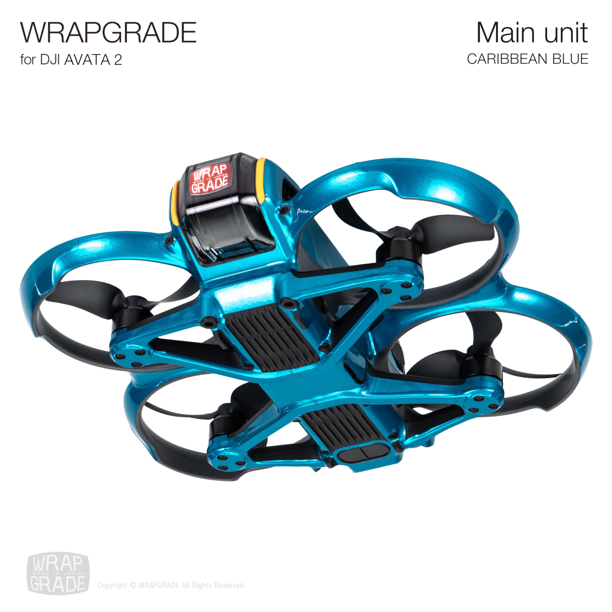 Premium WRAPGRADE Skin Stickers for DJI Avata 2 Drone - Caribbean Blue Color | Protective Vinyl Decal Wrap | Customizable Design for FPV Racing & Aerial Photography