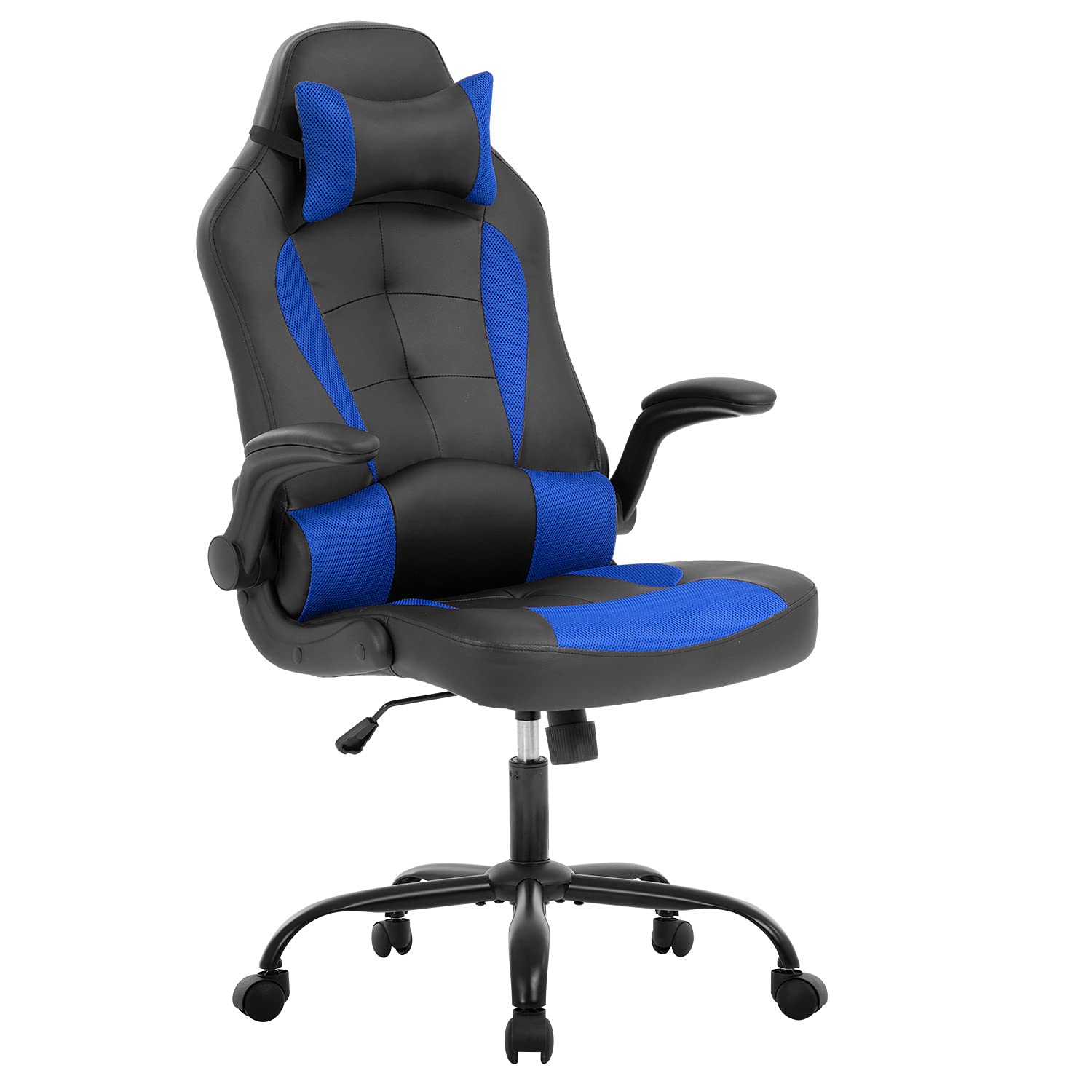 Ergonomic Gaming Chair with Adjustable Armrests, Headrest & Lumbar Support - High Back PU Leather Office Computer Desk Chair for PC Gamers & Home Office Workers - Perfect for Long Gaming Sessions & Remote Work (Blue)