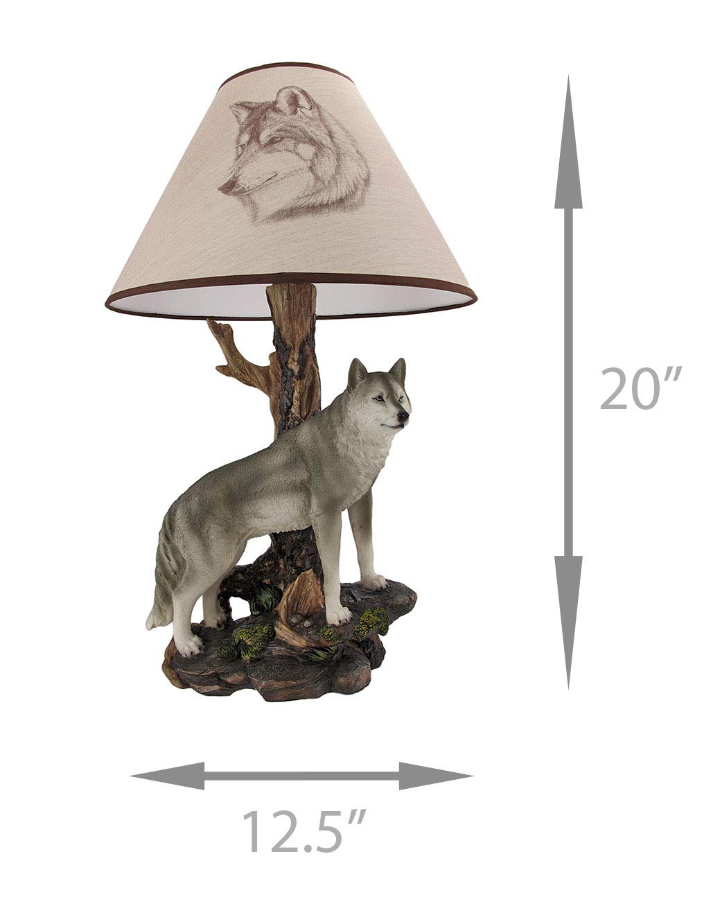 Zeckos Gray Wolf Table Lamp - `Denizen of Twilight` Night Light for Bedroom, Living Room, or Office Decor - Realistic Wolf Sculpture LED Desk Lamp for Home & Gaming Room Ambiance